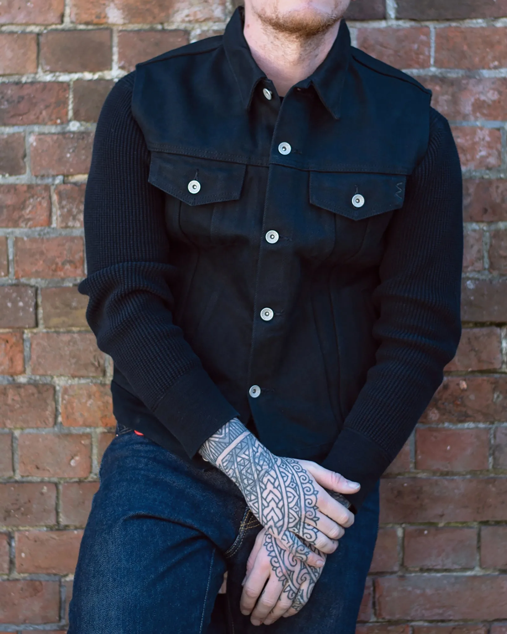 21oz Non-Fade Denim Type III Vest - Superblack