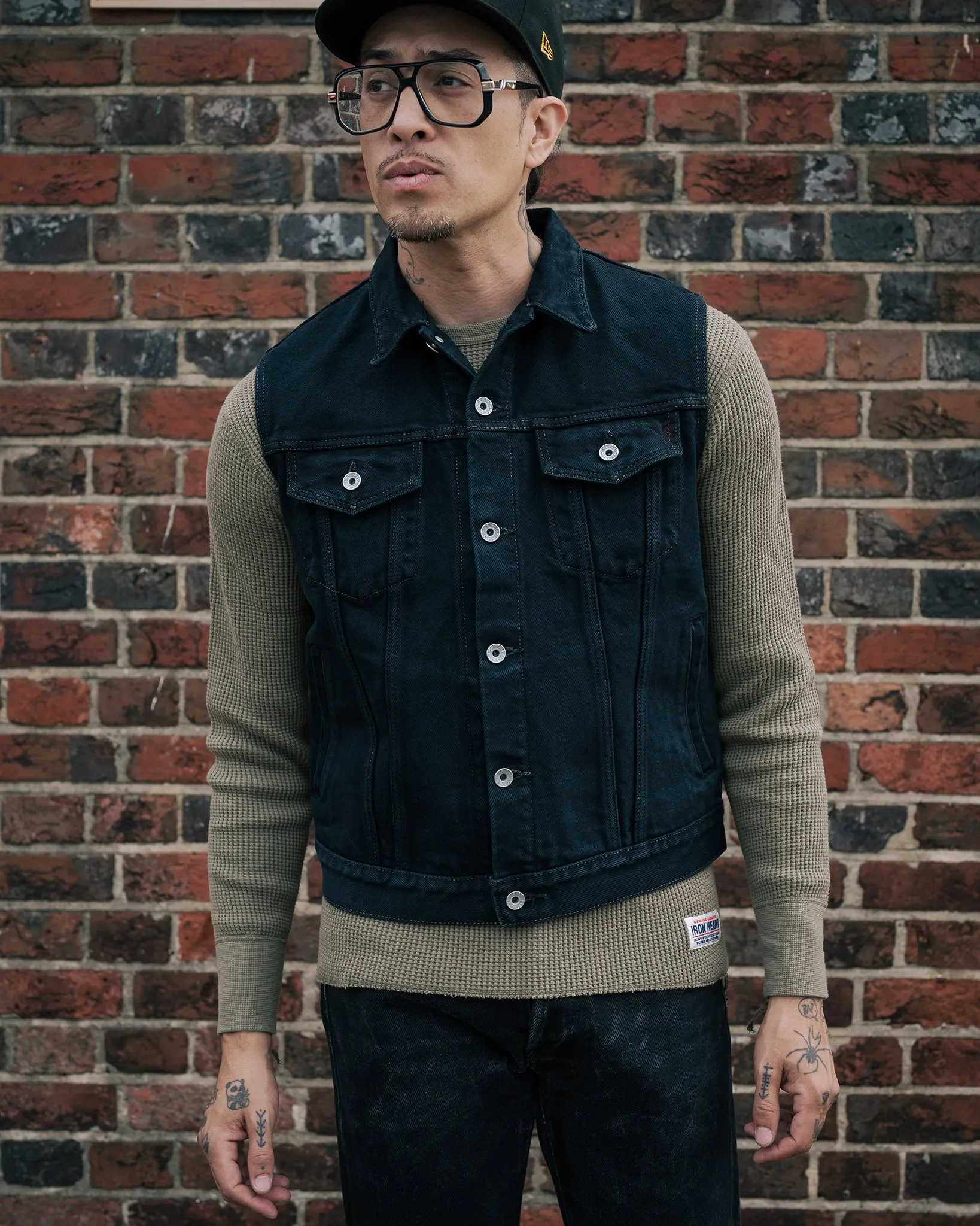 21oz Selvedge Denim Modified Type III Vest - Indigo Overdyed Black