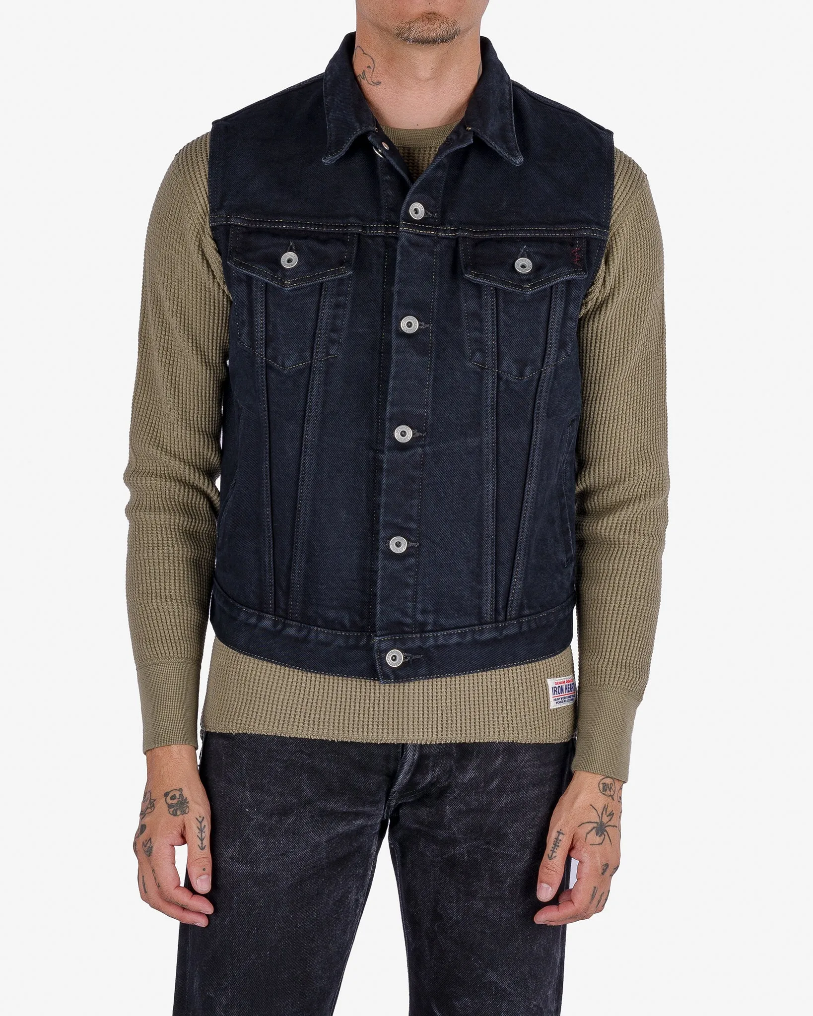 21oz Selvedge Denim Modified Type III Vest - Indigo Overdyed Black