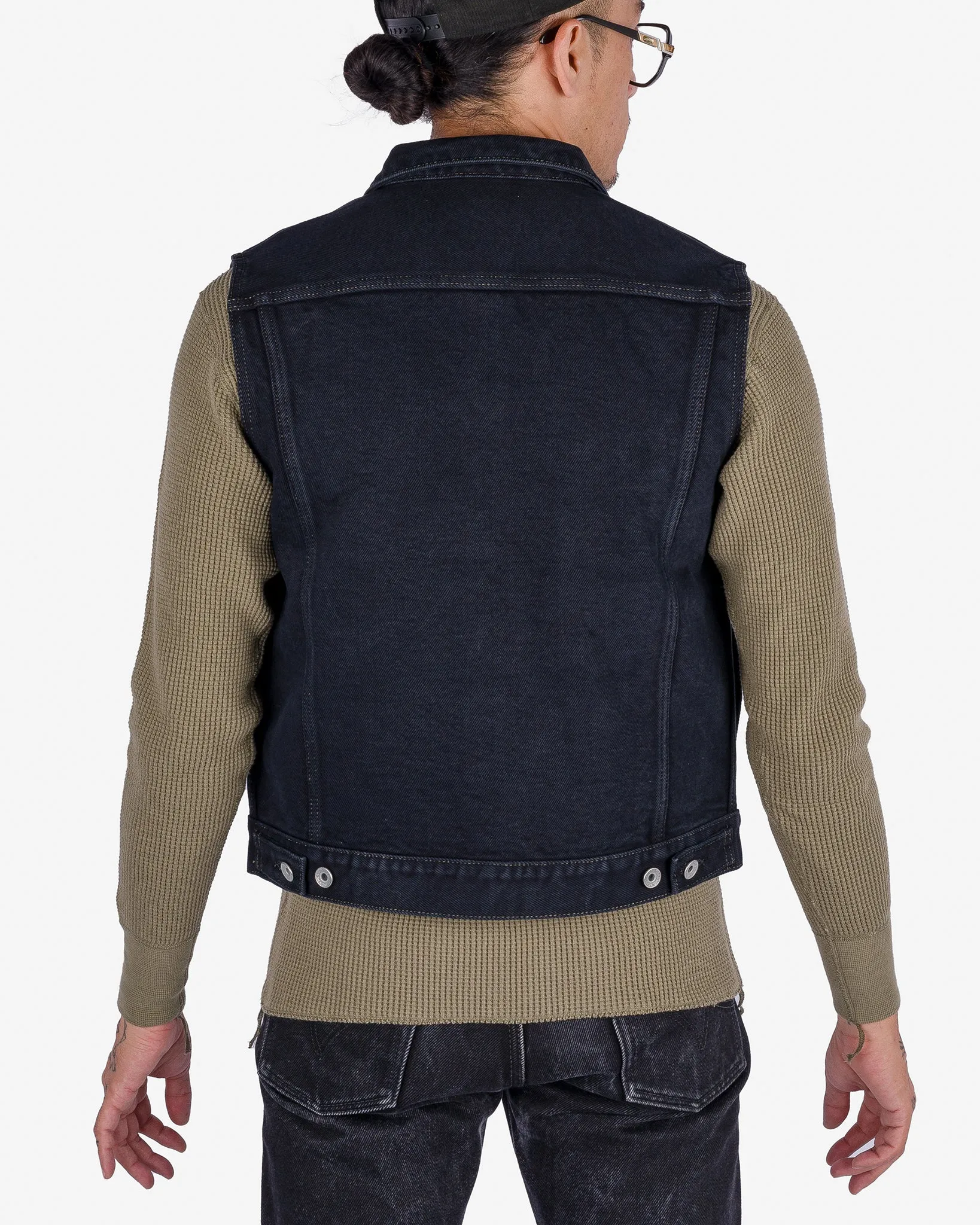 21oz Selvedge Denim Modified Type III Vest - Indigo Overdyed Black
