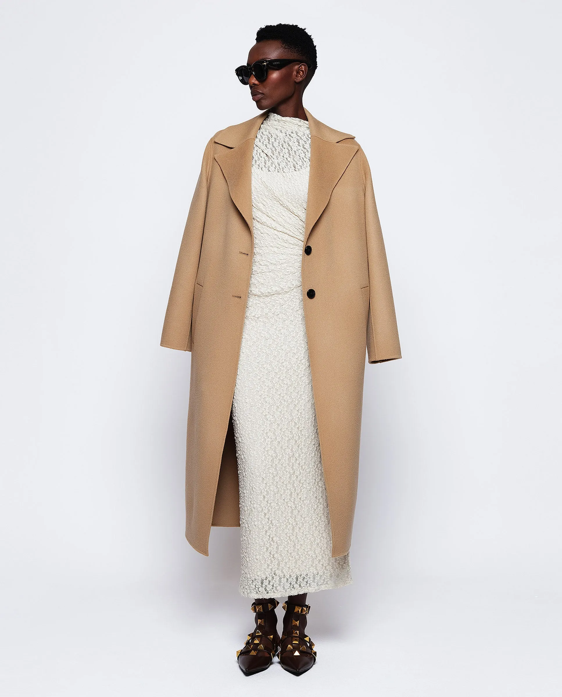 Abrigo doble faz camel de lana y cashmere