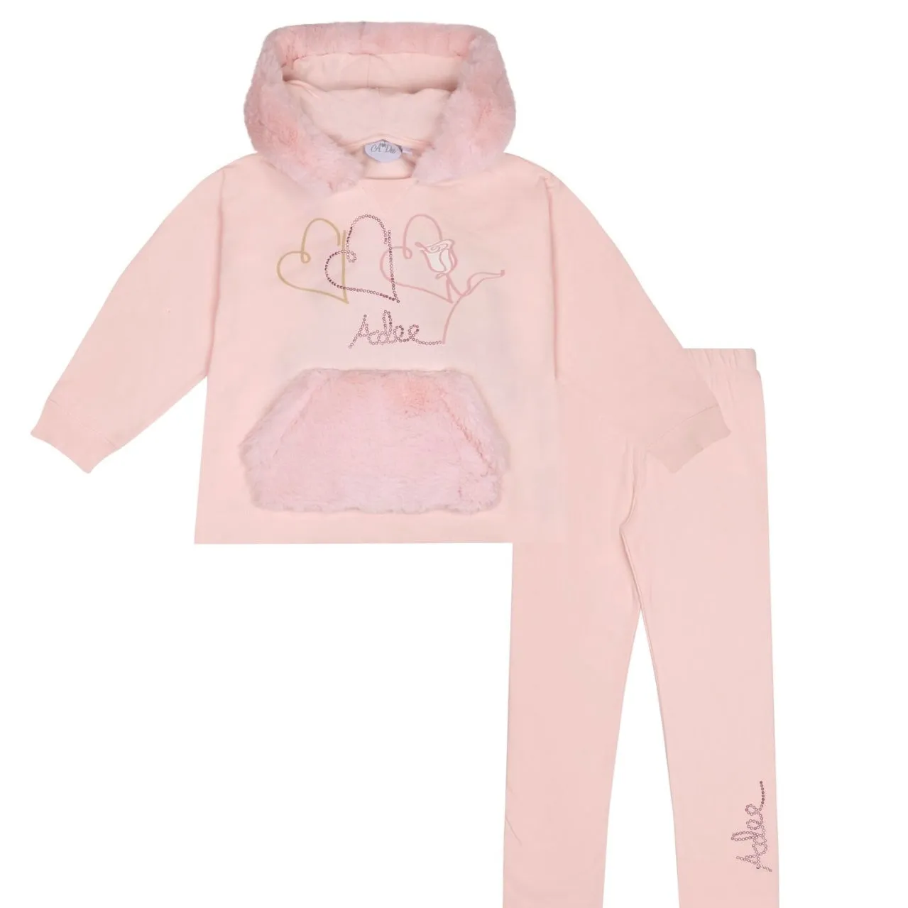 ADee SOPHIA Pink Faux Fur Hooded Tracksuit W243515