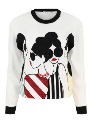 Alice   Olivia Gleeson Stace Face Pullover in Soft White/Multi