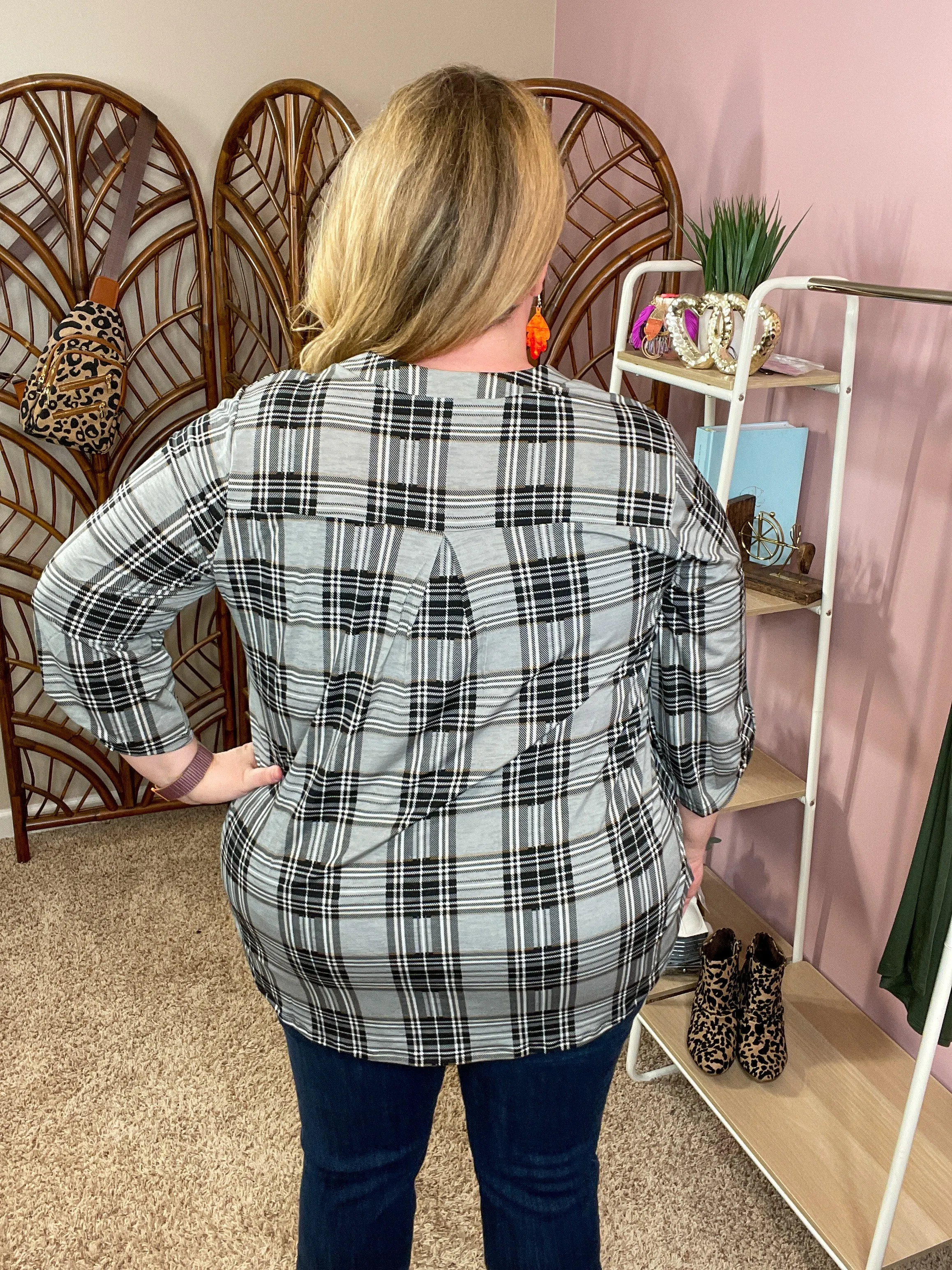 Always a Sure Thing Top - Gray Plaid - Restocked!
