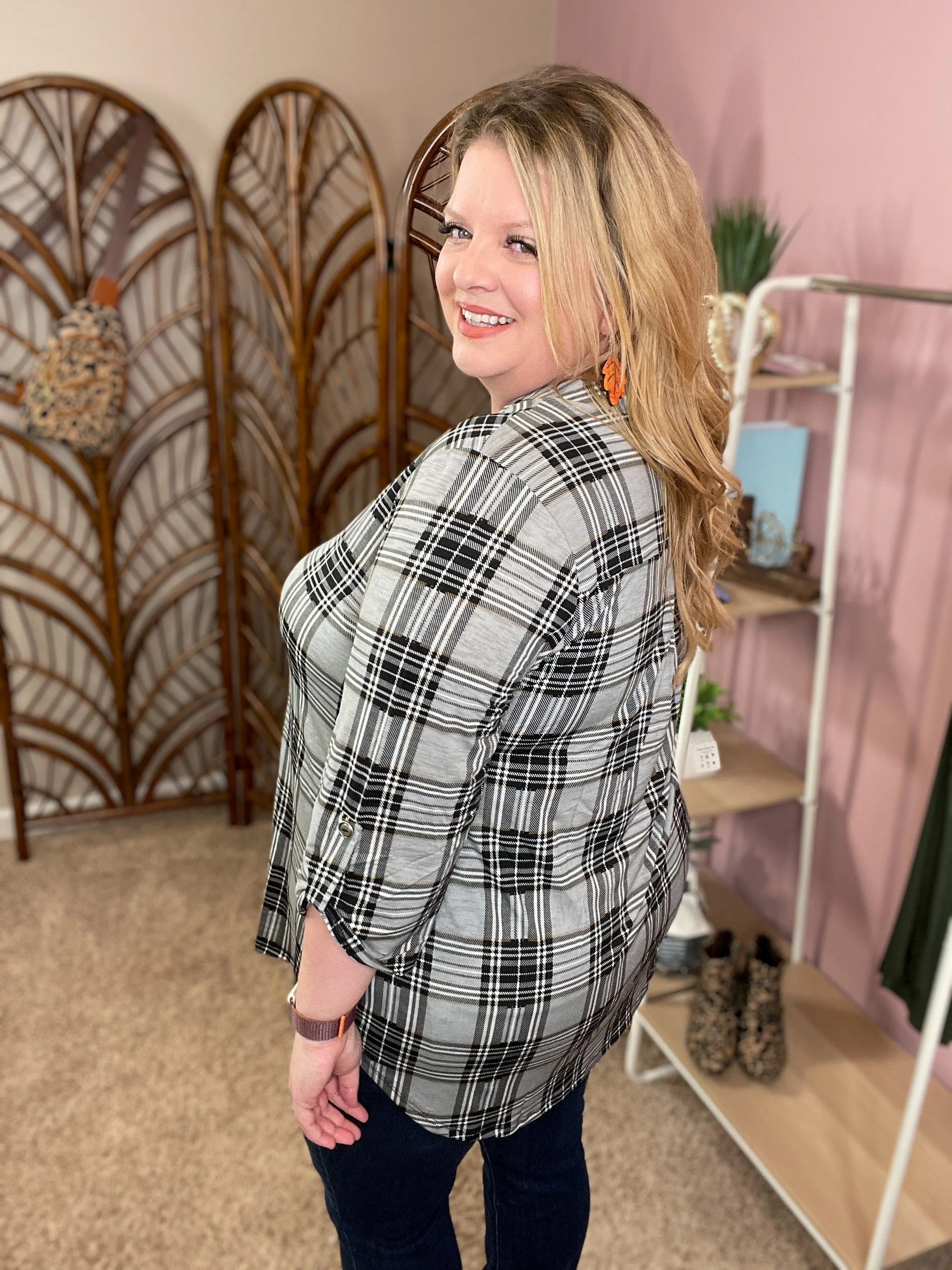 Always a Sure Thing Top - Gray Plaid - Restocked!