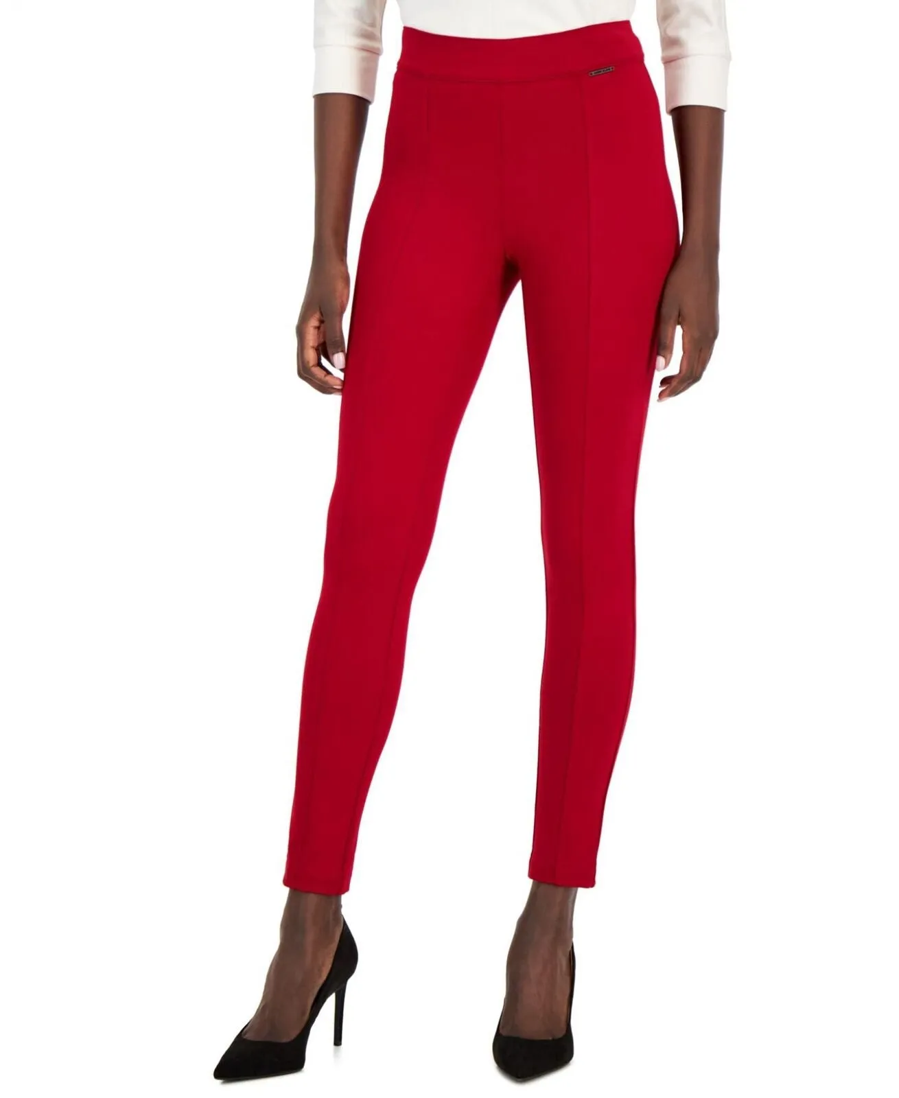 Anne Klein Women Compression High Waist Straight Leg Ponte Leggings Titan Red XS