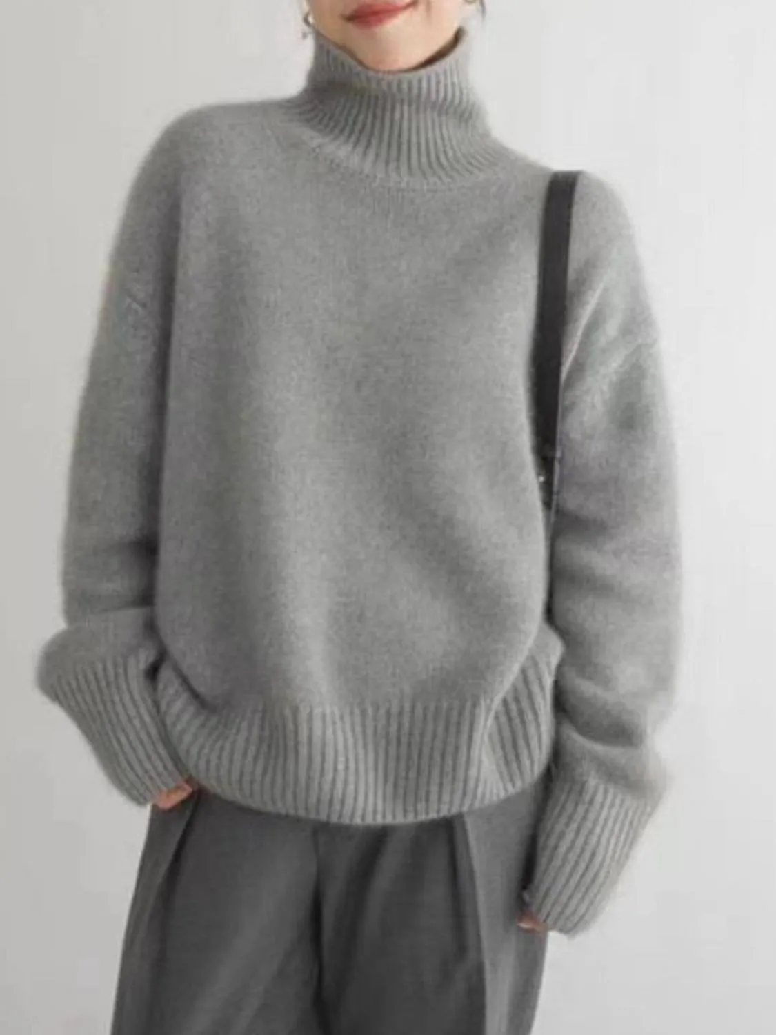 Ava Turtleneck Dropped Shoulder Oversized Sweater | 3 Colors | Poundton