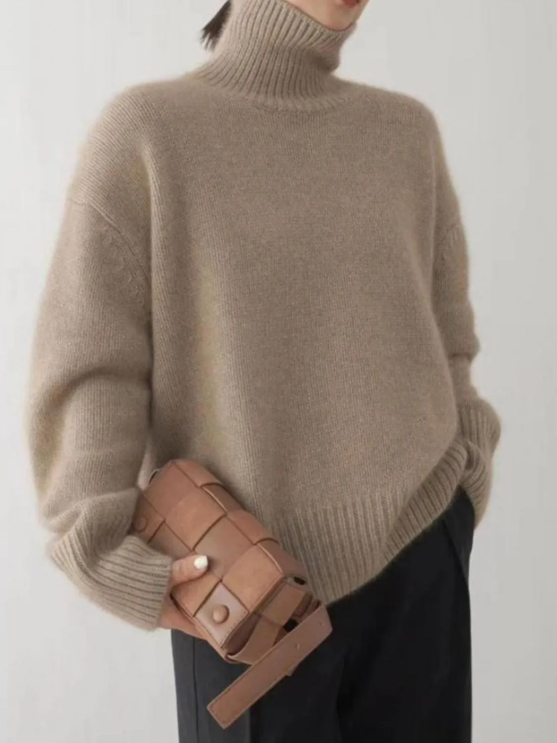Ava Turtleneck Dropped Shoulder Oversized Sweater | 3 Colors | Poundton