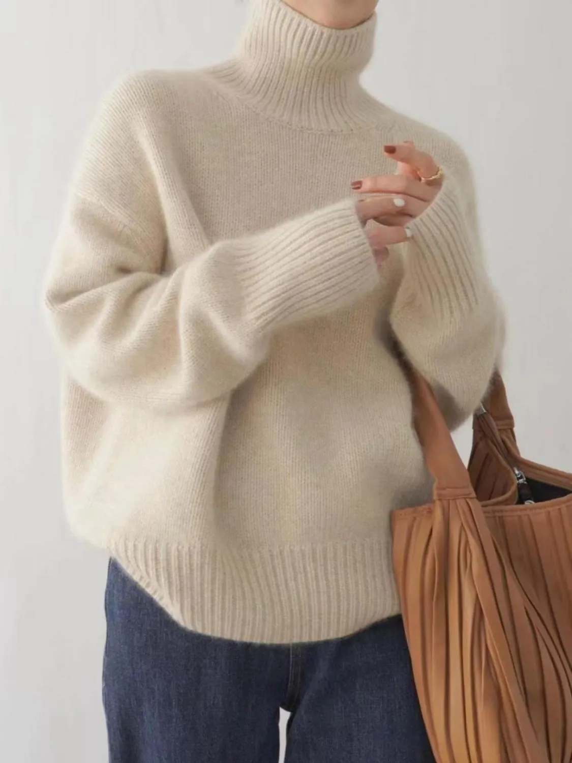 Ava Turtleneck Dropped Shoulder Oversized Sweater | 3 Colors | Poundton