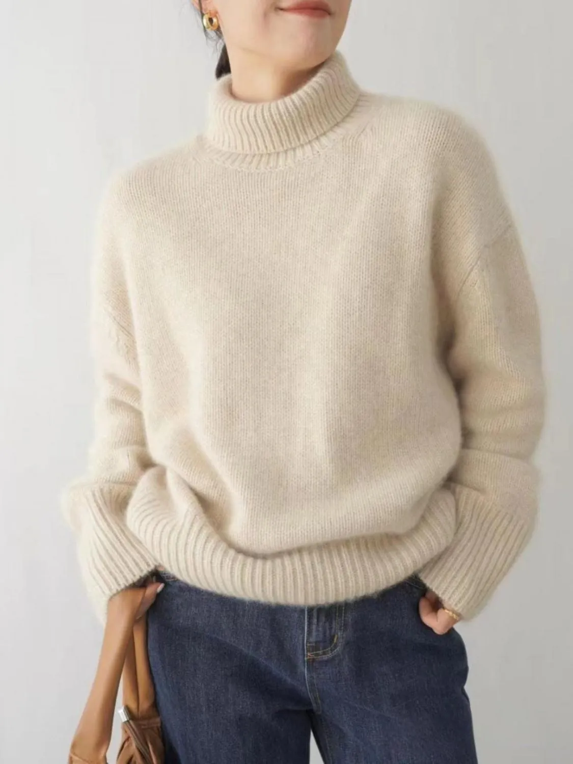 Ava Turtleneck Dropped Shoulder Oversized Sweater | 3 Colors | Poundton