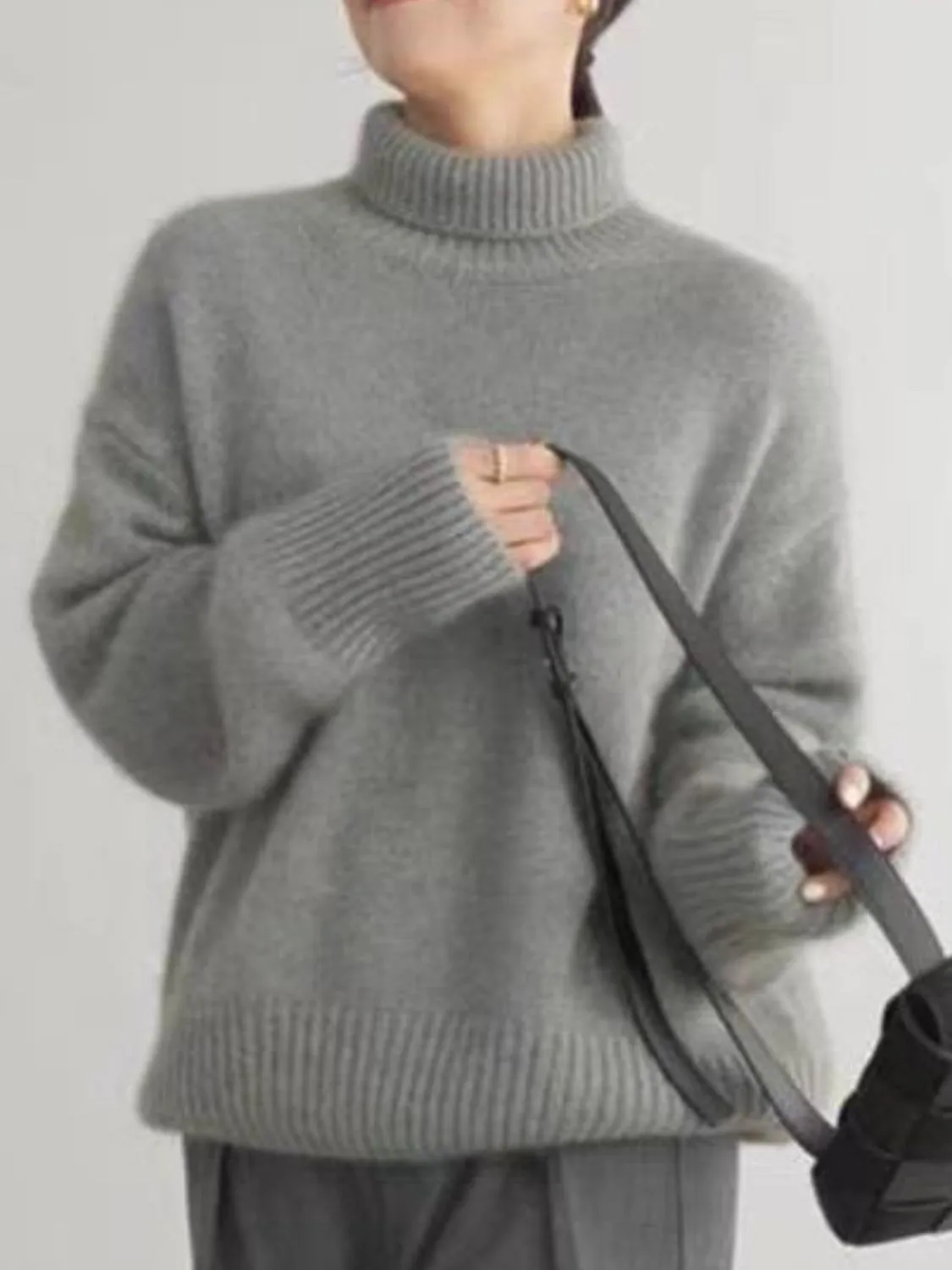 Ava Turtleneck Dropped Shoulder Oversized Sweater | 3 Colors | Poundton