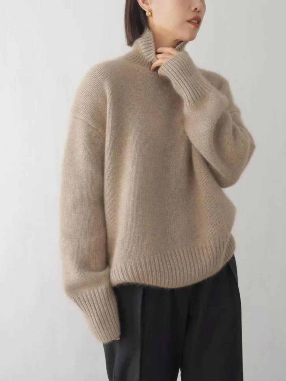 Ava Turtleneck Dropped Shoulder Oversized Sweater | 3 Colors | Poundton