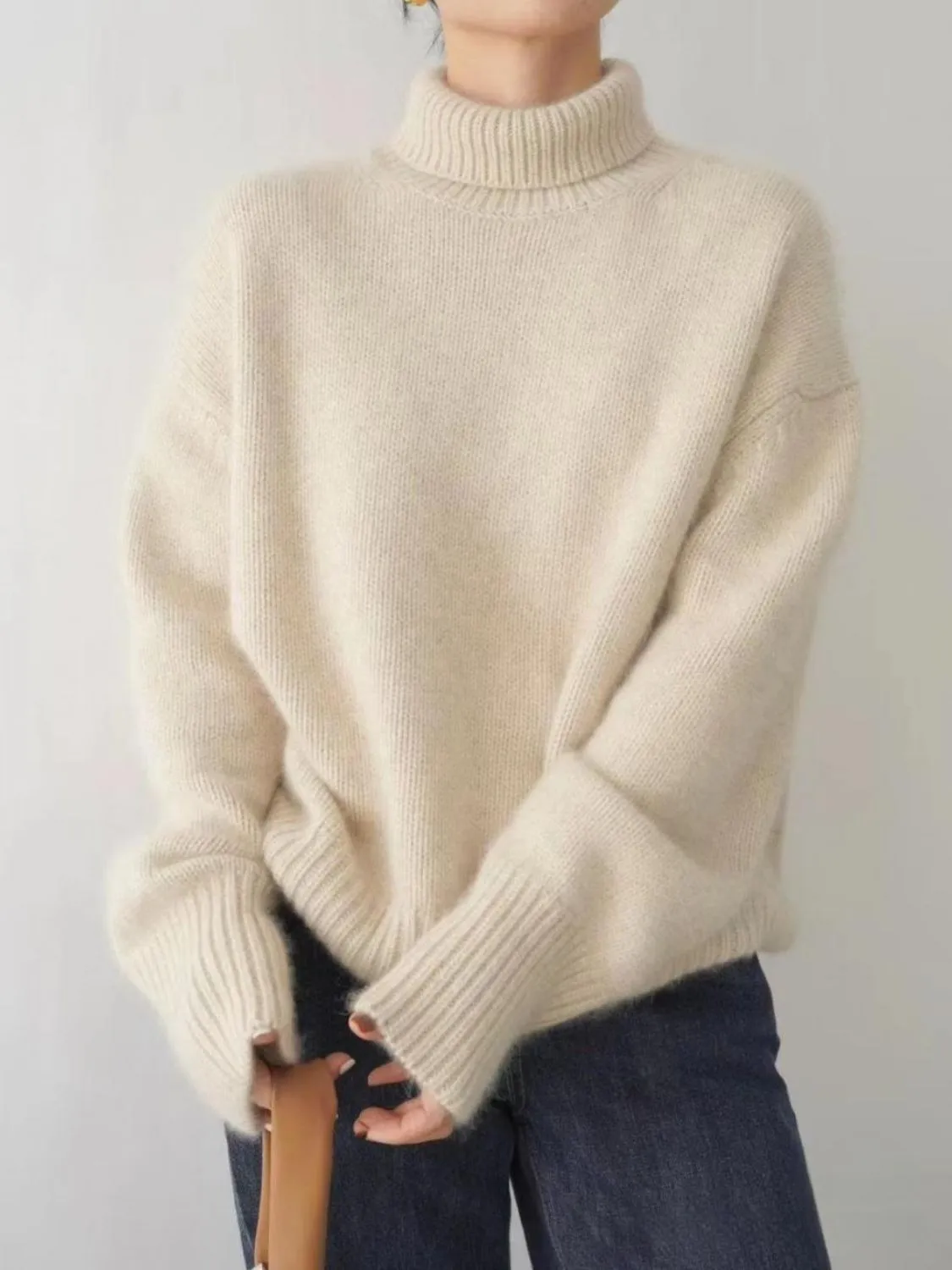 Ava Turtleneck Dropped Shoulder Oversized Sweater | 3 Colors | Poundton