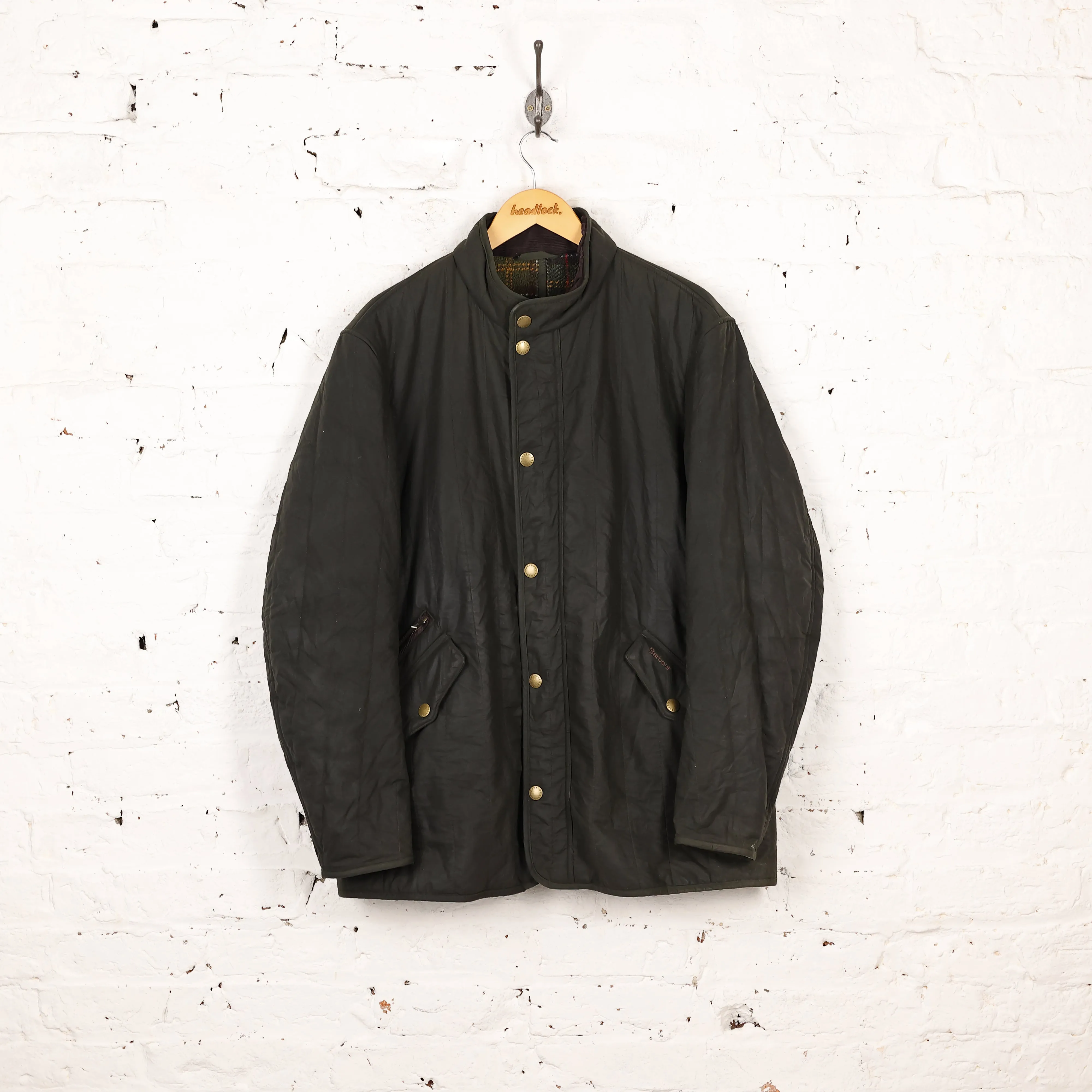Barbour Edderton Wax Quilted Jacket - Green - XL