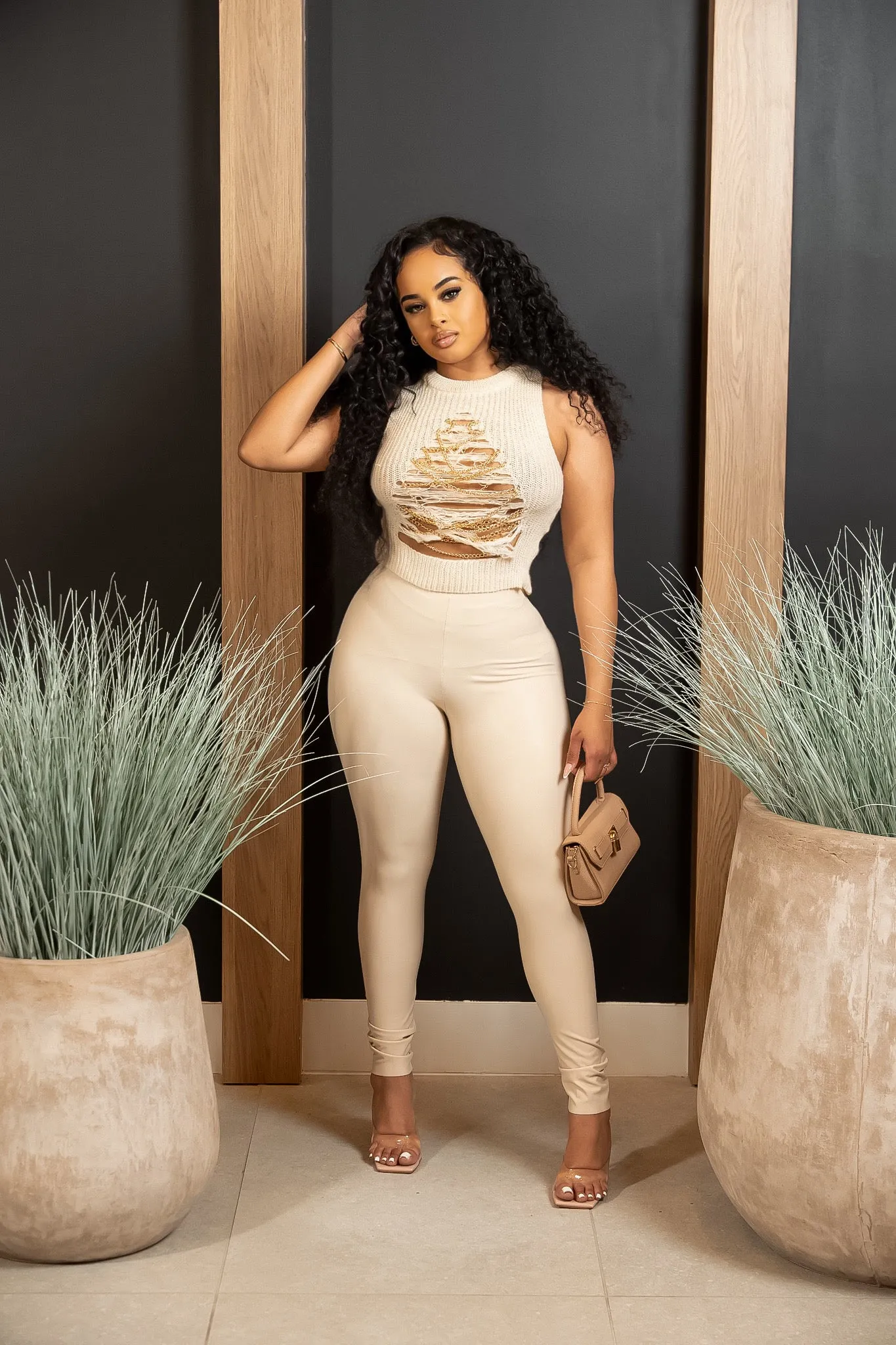 Beige Faux Leather Leggings