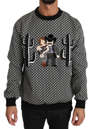 Black Cactus Pattern Cowboy Sweater