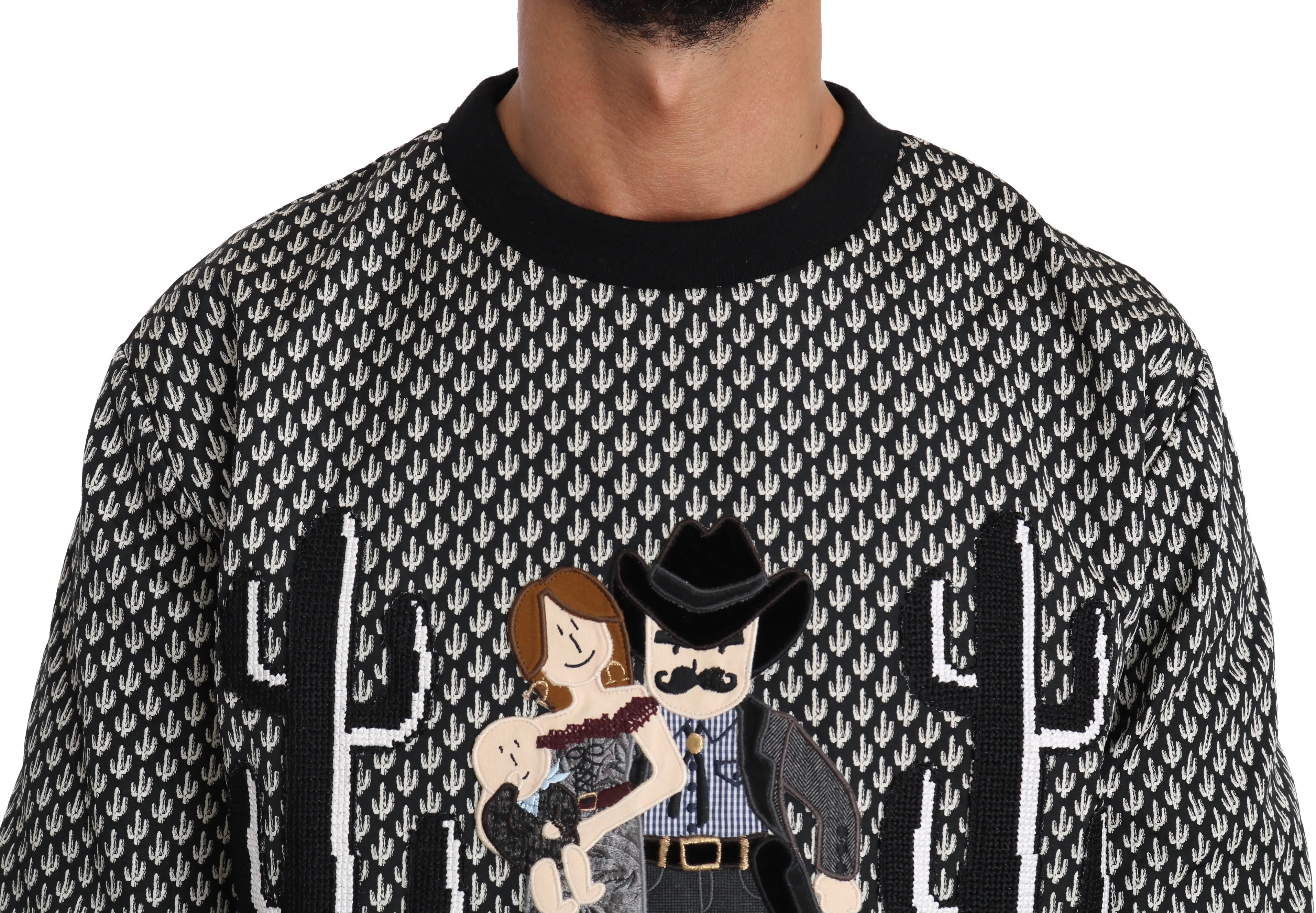 Black Cactus Pattern Cowboy Sweater