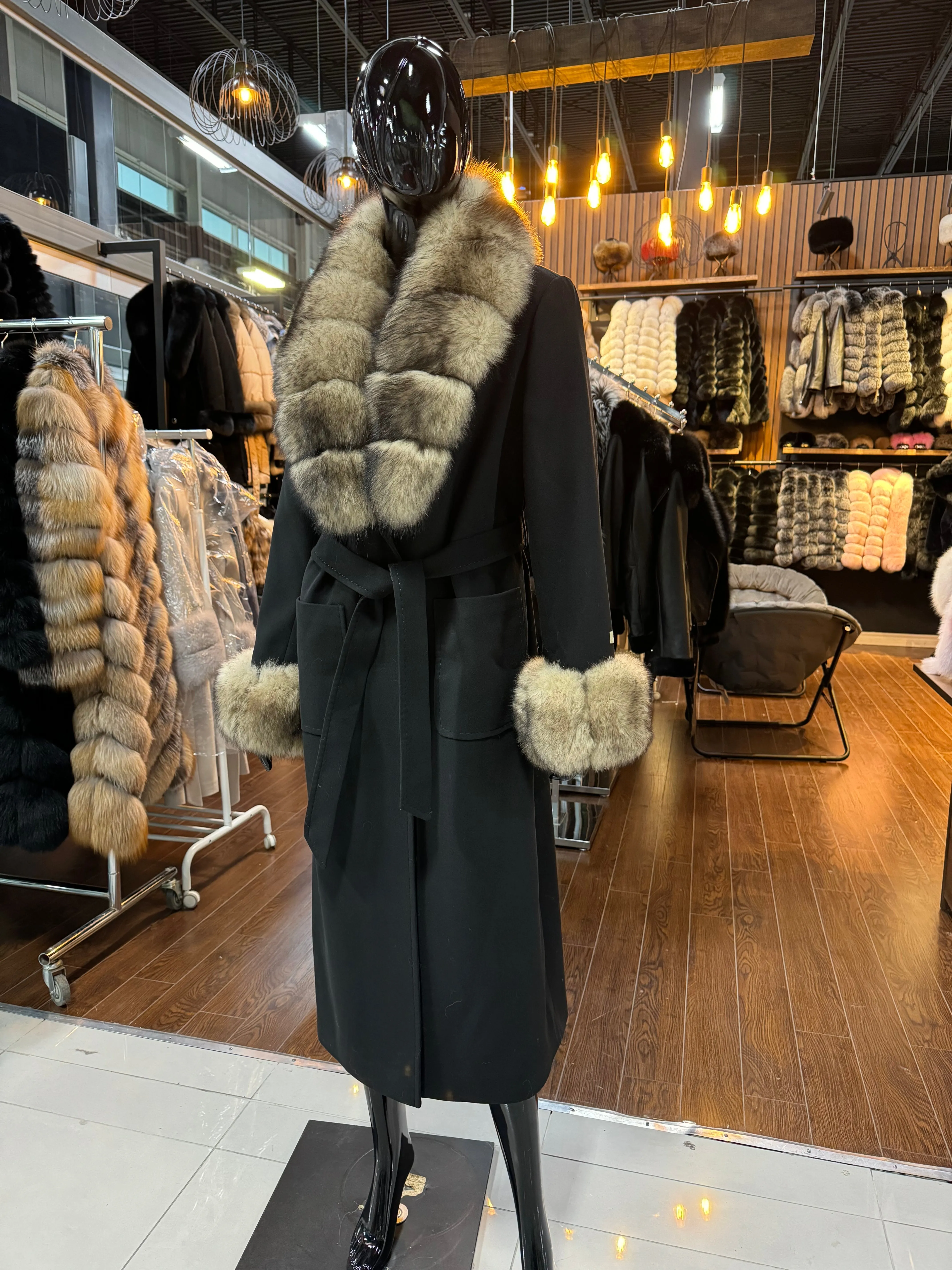 Black Fox Fur and Cashmere Coat
