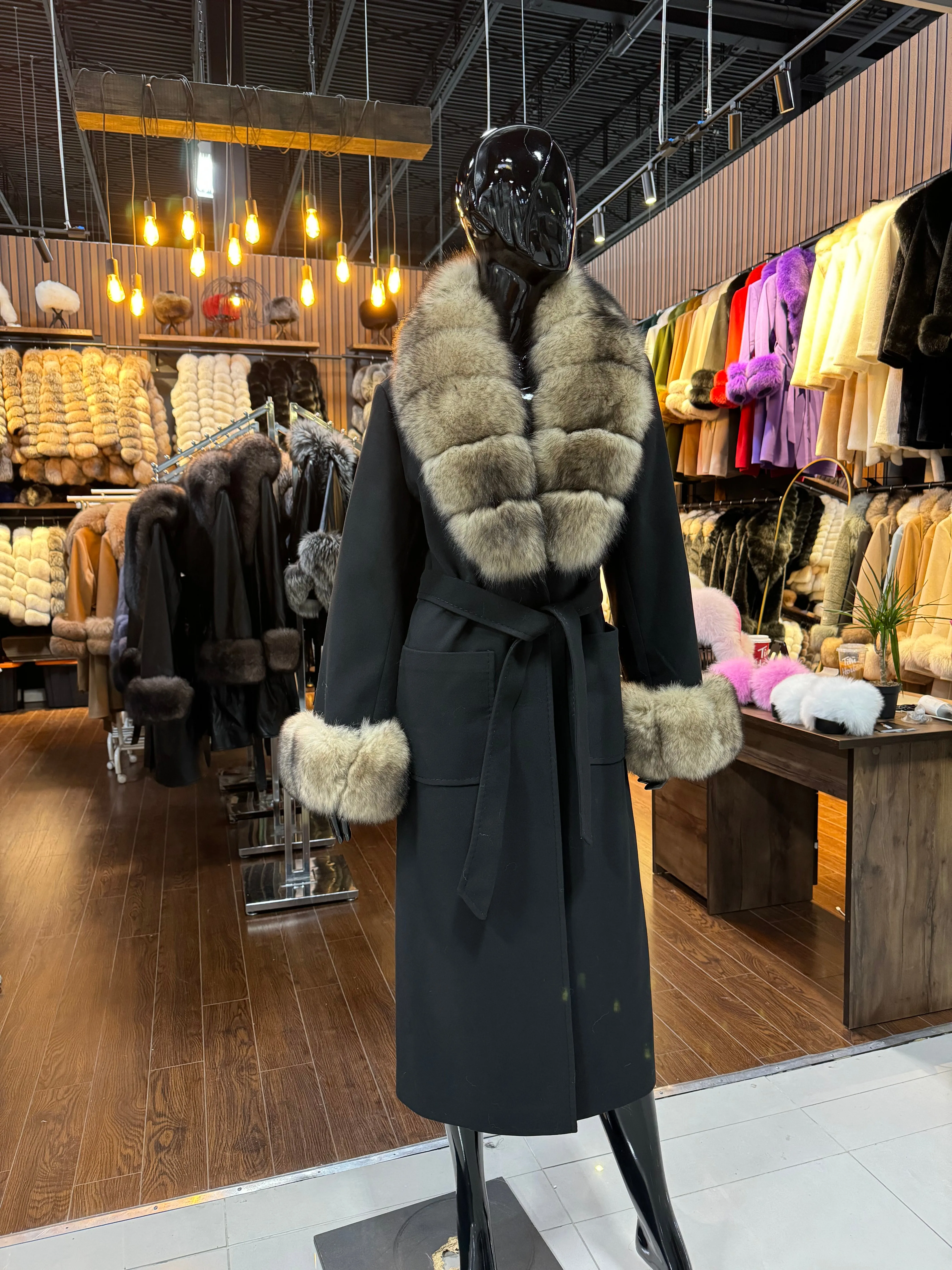 Black Fox Fur and Cashmere Coat