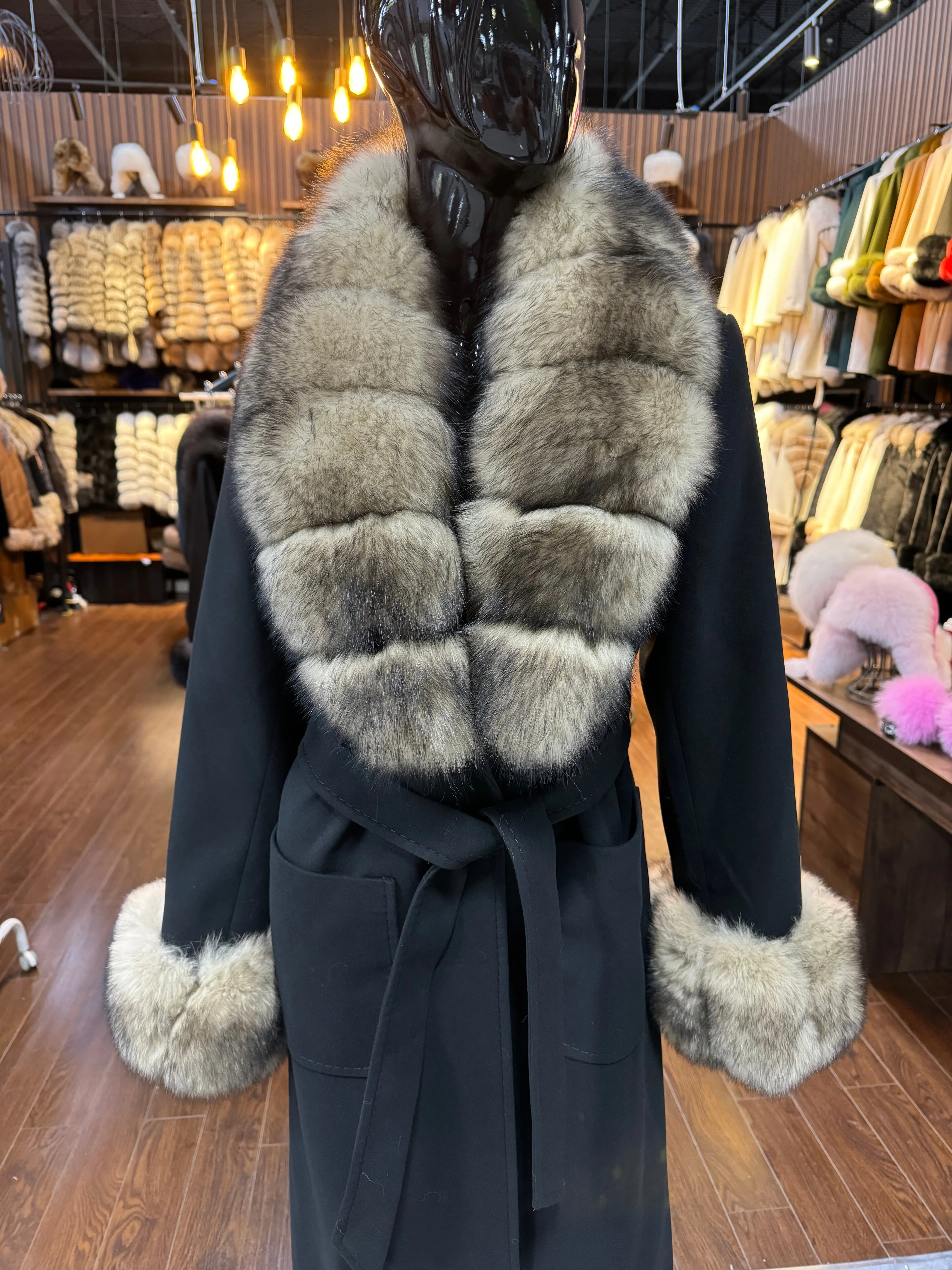 Black Fox Fur and Cashmere Coat