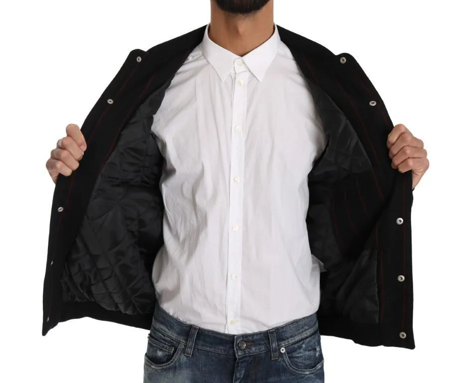 Black Red Striped Bomber Button Coat