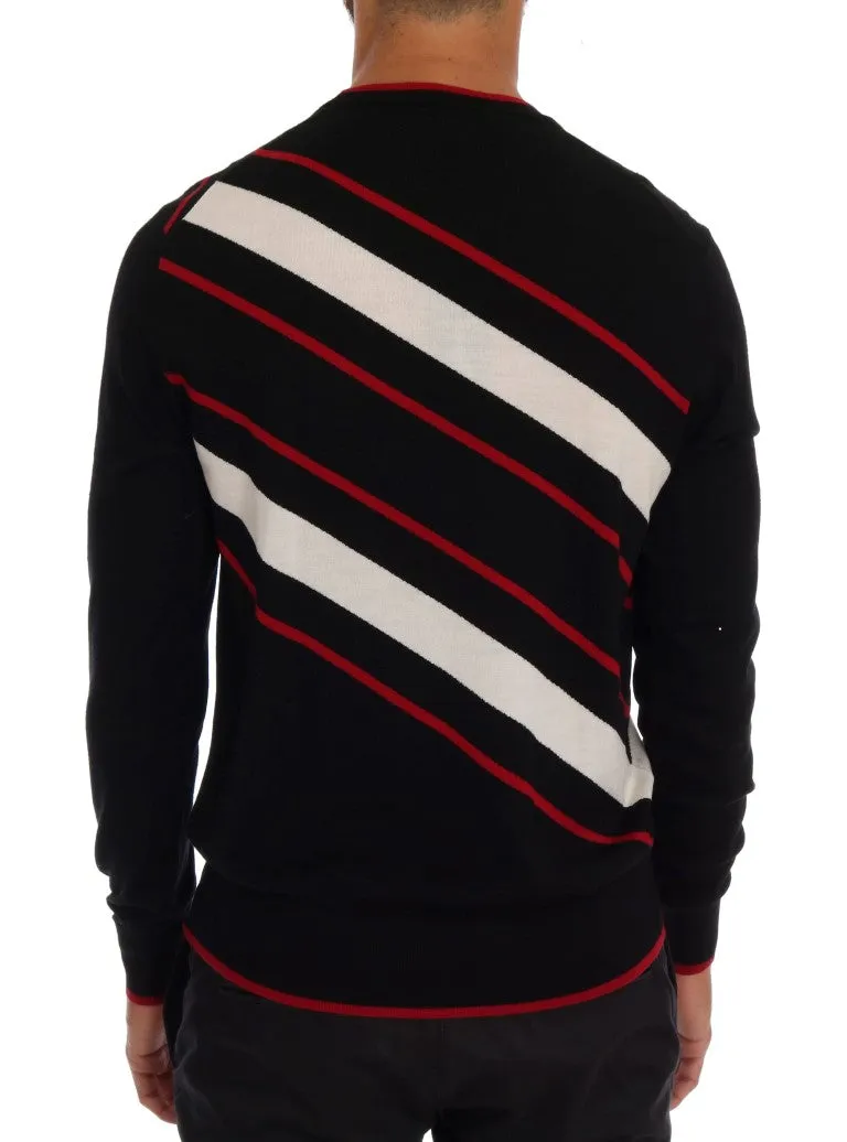 Black Wool Sequined Red White Striped Sweater