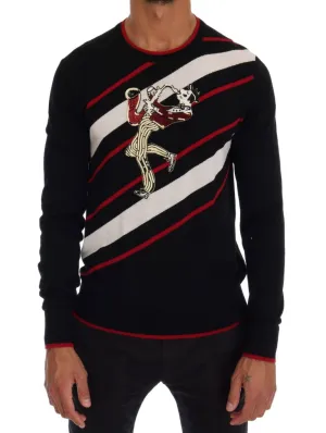 Black Wool Sequined Red White Striped Sweater
