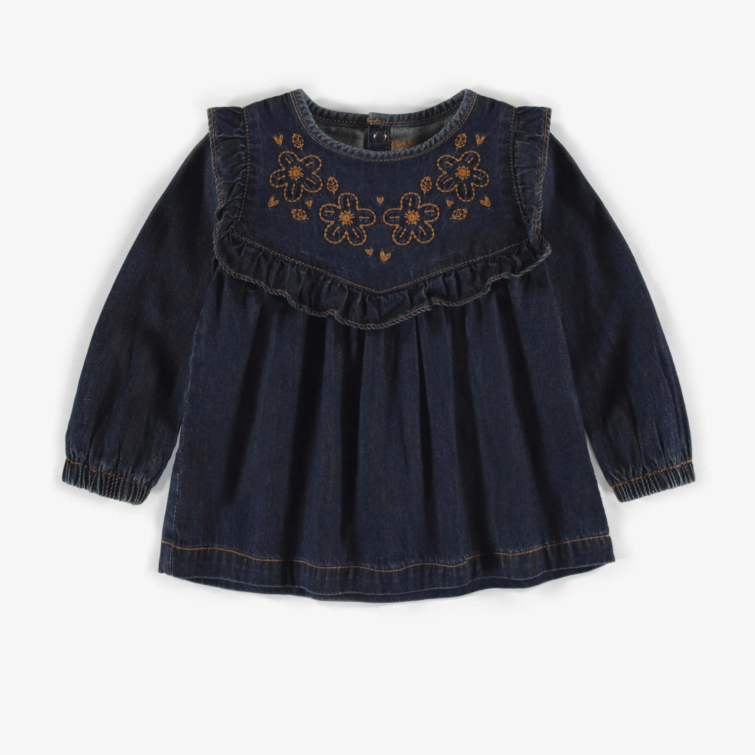 Blouse en denim léger avec volants, bébé || Light denim blouse with ruffles, baby