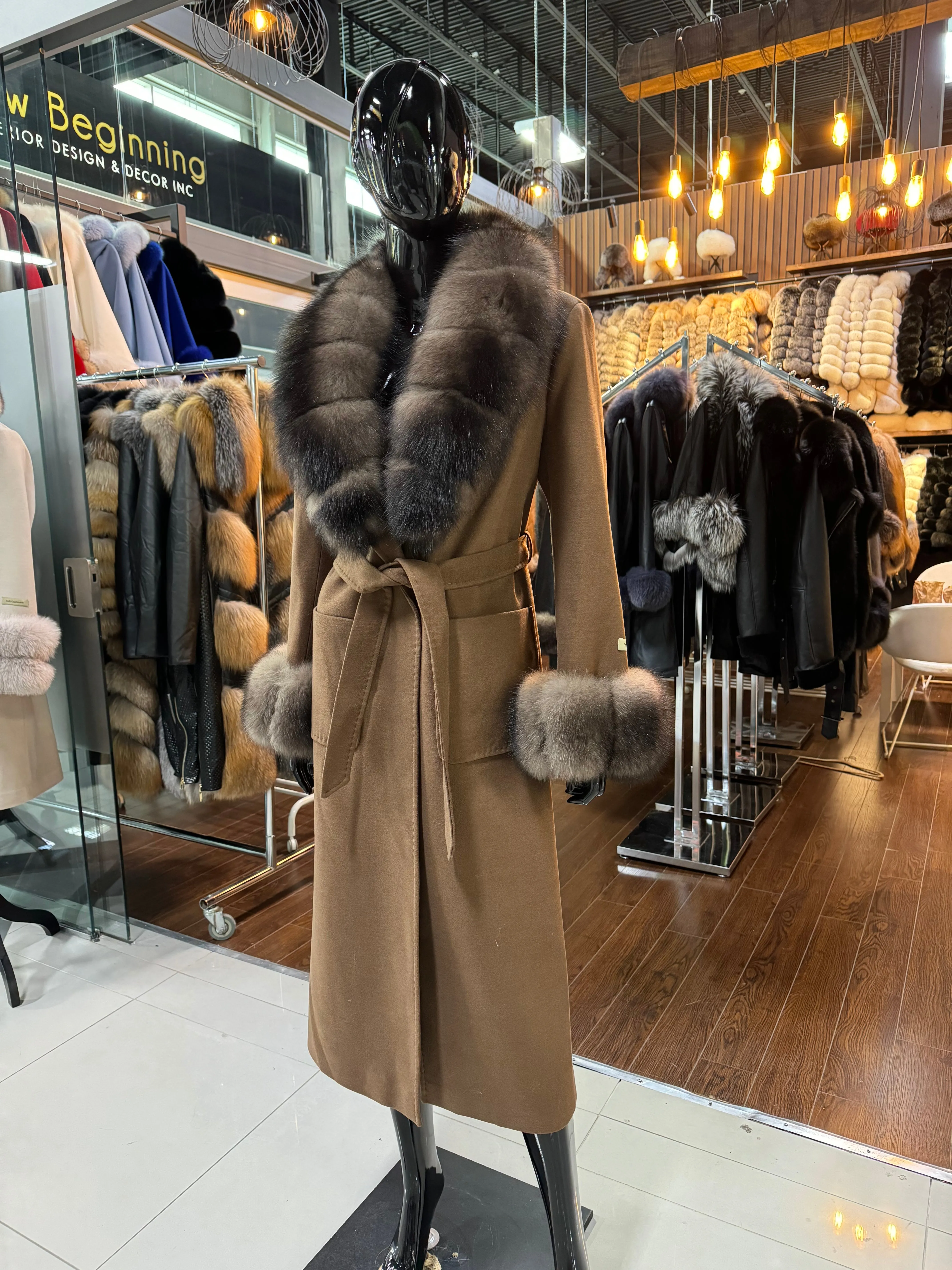 Brown Cashmere And Fox Fur Coat
