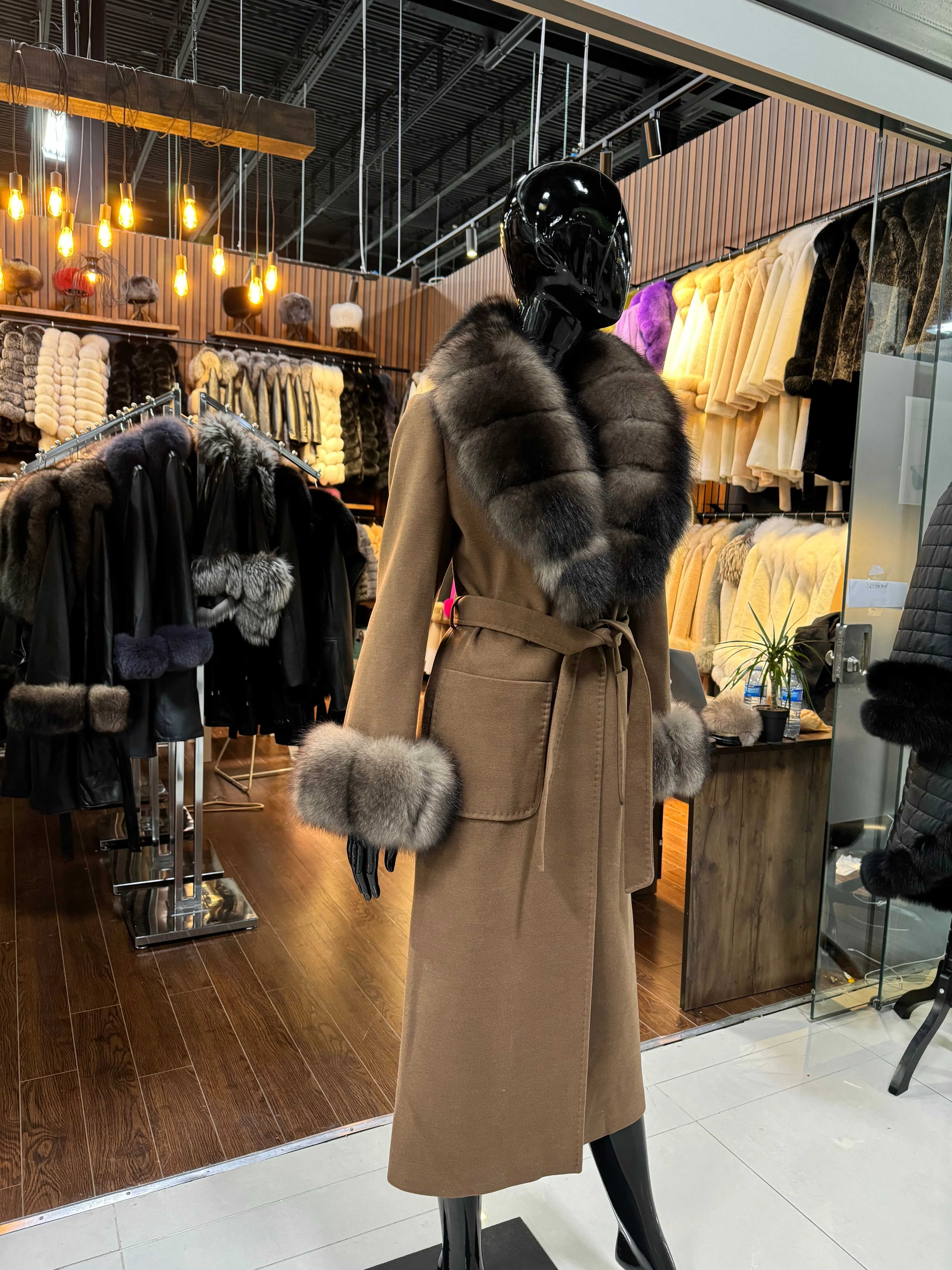 Brown Cashmere And Fox Fur Coat
