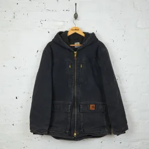 Carhartt Fleece Lined Hooded Work Coat Jacket - Black - M