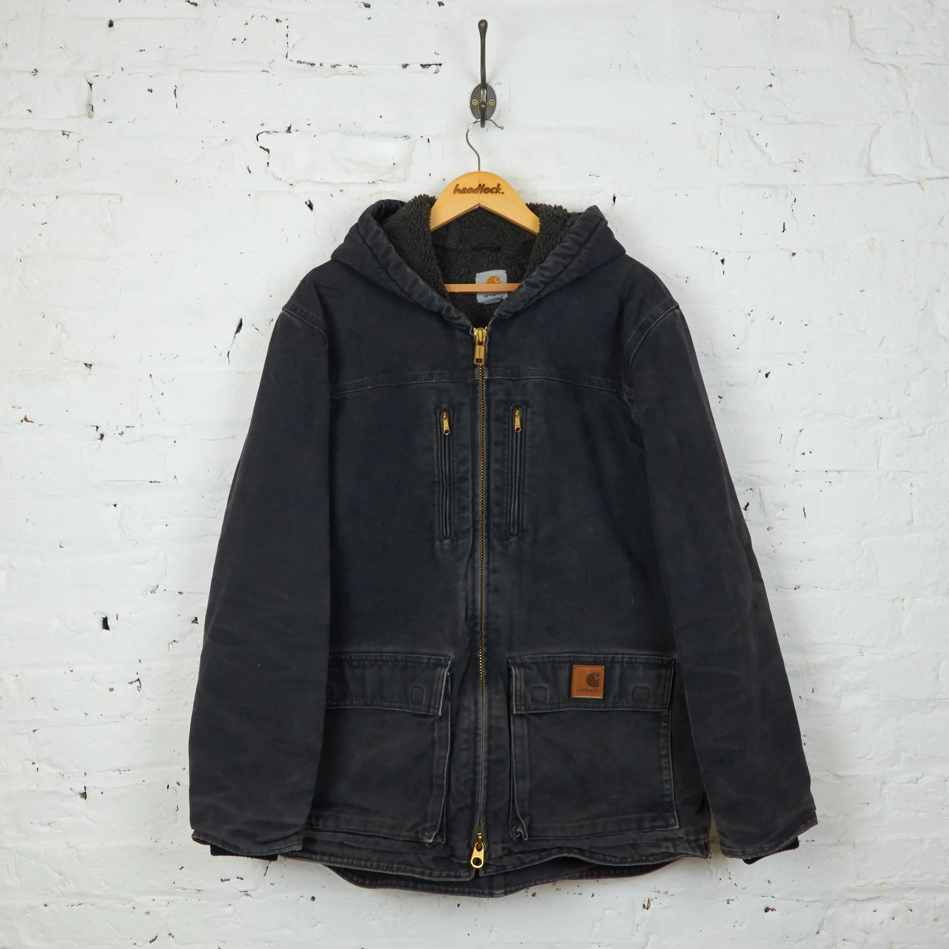 Carhartt Fleece Lined Hooded Work Coat Jacket - Black - M
