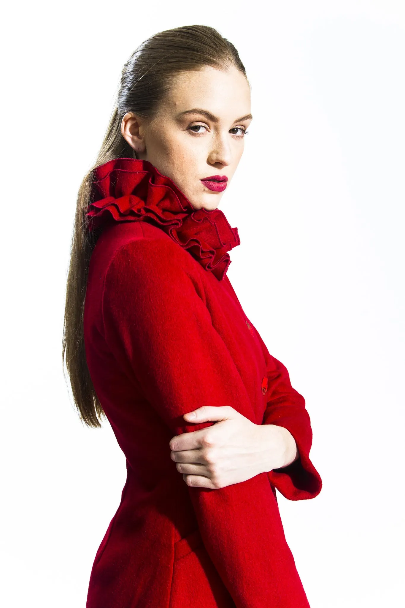 Carmine Transformable Ruffle Cashmere Coat Style # 141