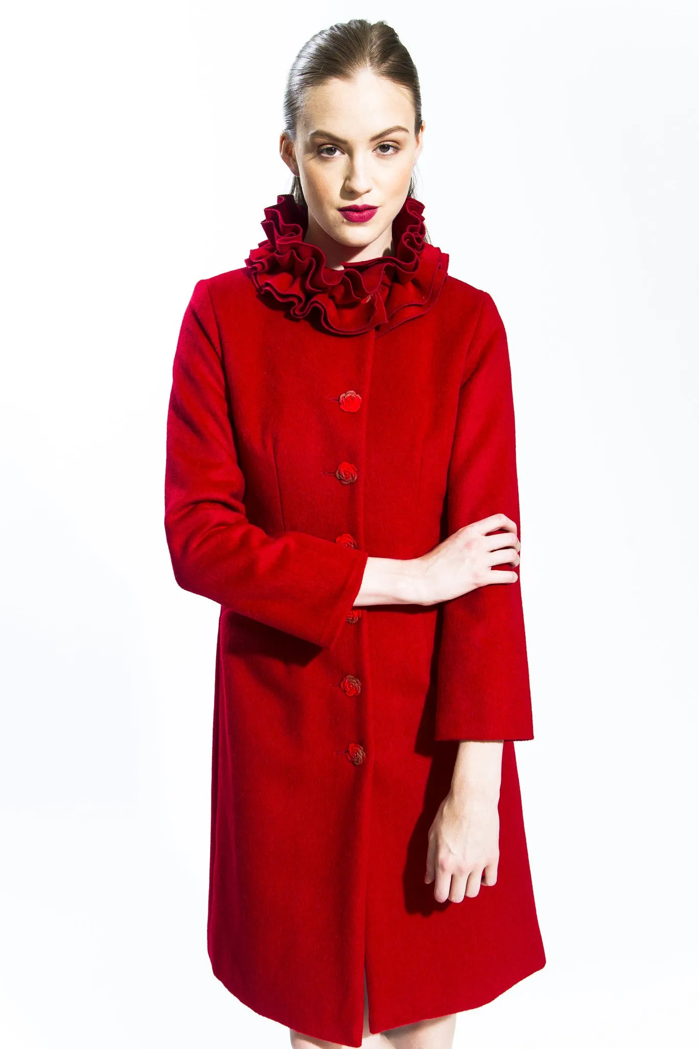 Carmine Transformable Ruffle Cashmere Coat Style # 141