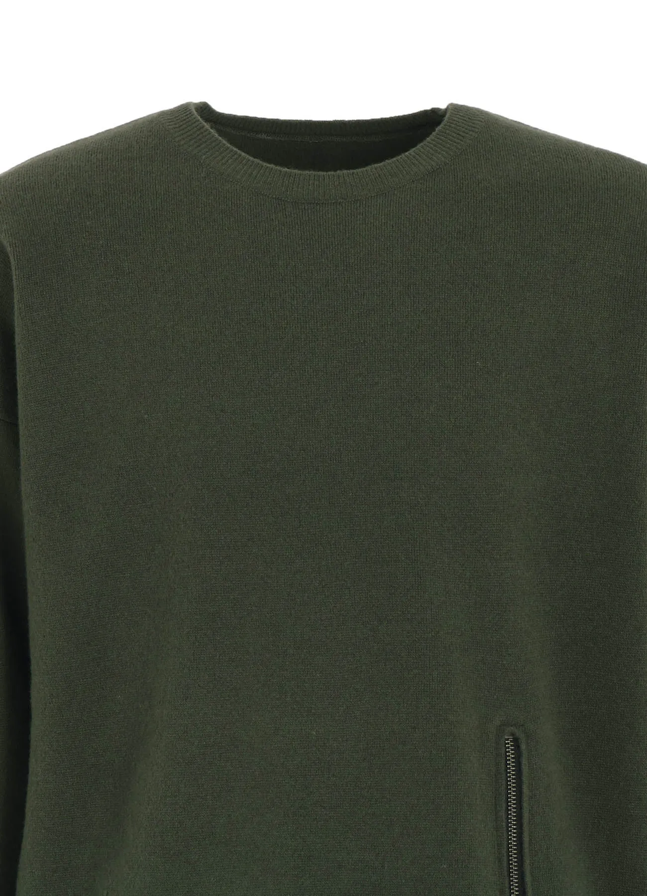 CASHMERE/EXTRA SUPER FINE WOOL ZIPPER CREW NECK KNIT