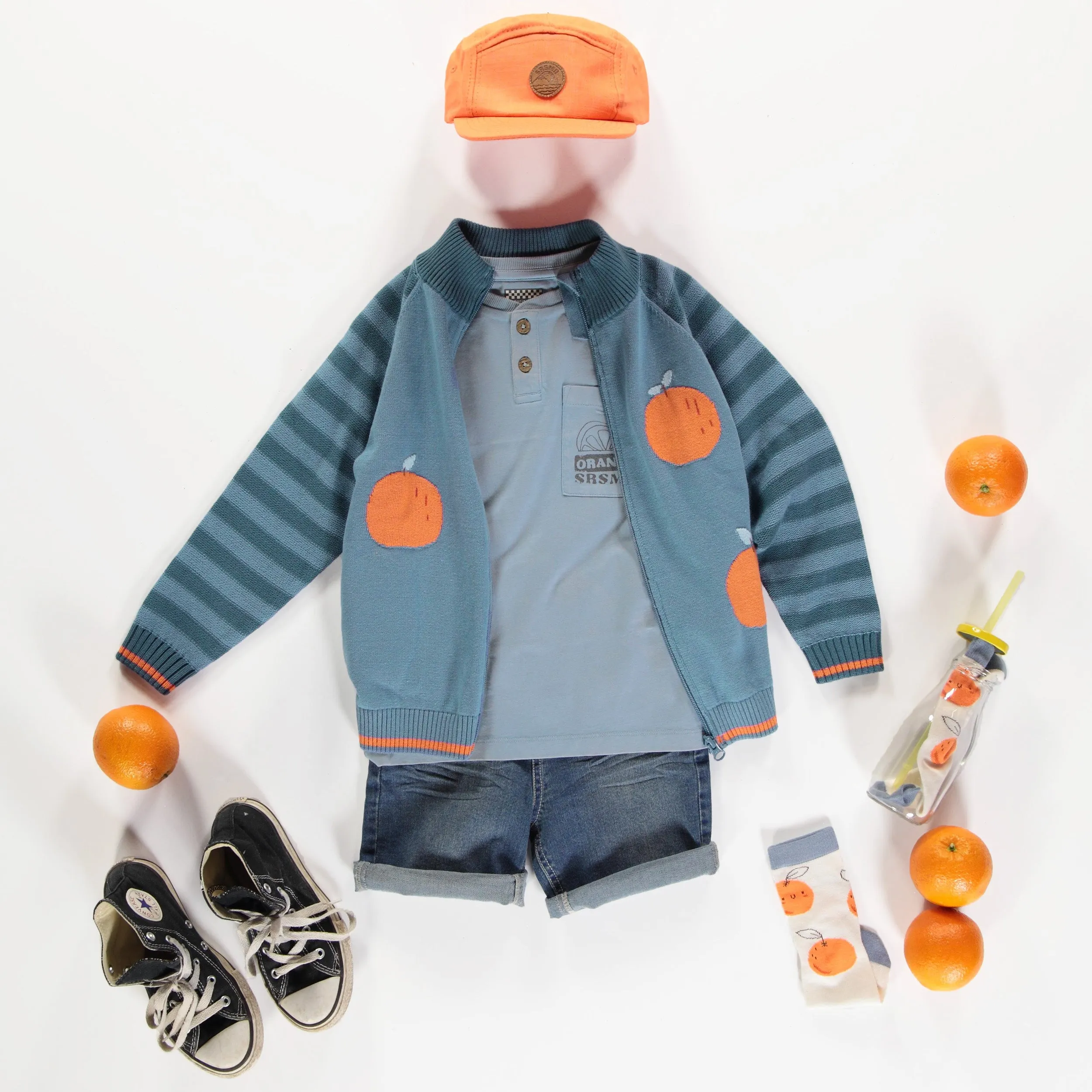Chandail de maille à manches longues bleu avec motif jacquard, enfant || Long sleeves knit sweater, blue with jacquard pattern, child