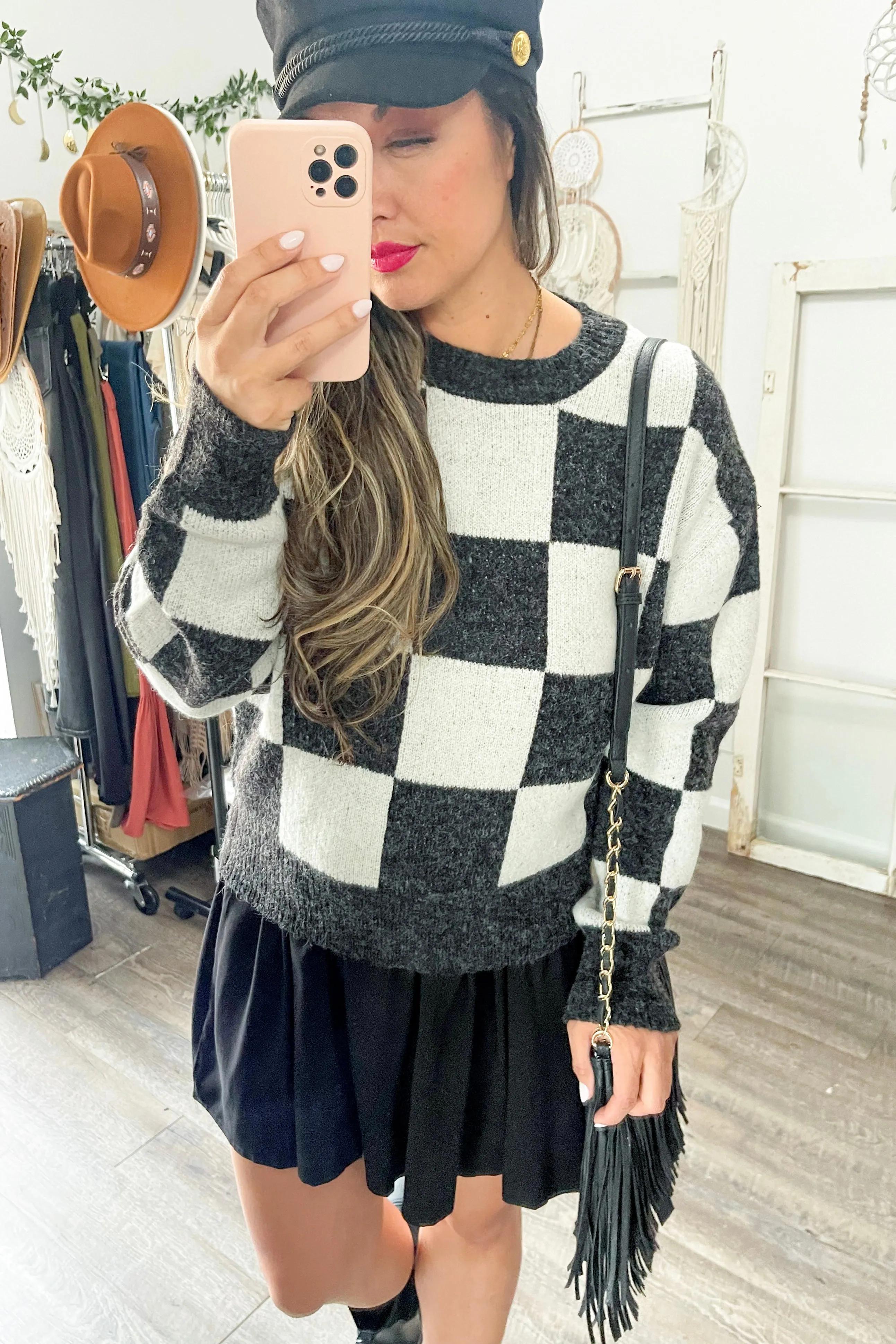 Checkered Long Sleeve Sweater