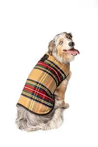 Chilly Dog Dog Blanket Coat Tan Tartan