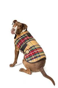 Chilly Dog Dog Blanket Coat Tan Tartan