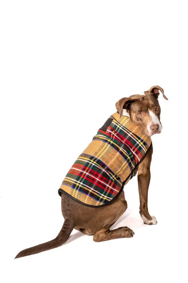Chilly Dog Dog Blanket Coat Tan Tartan