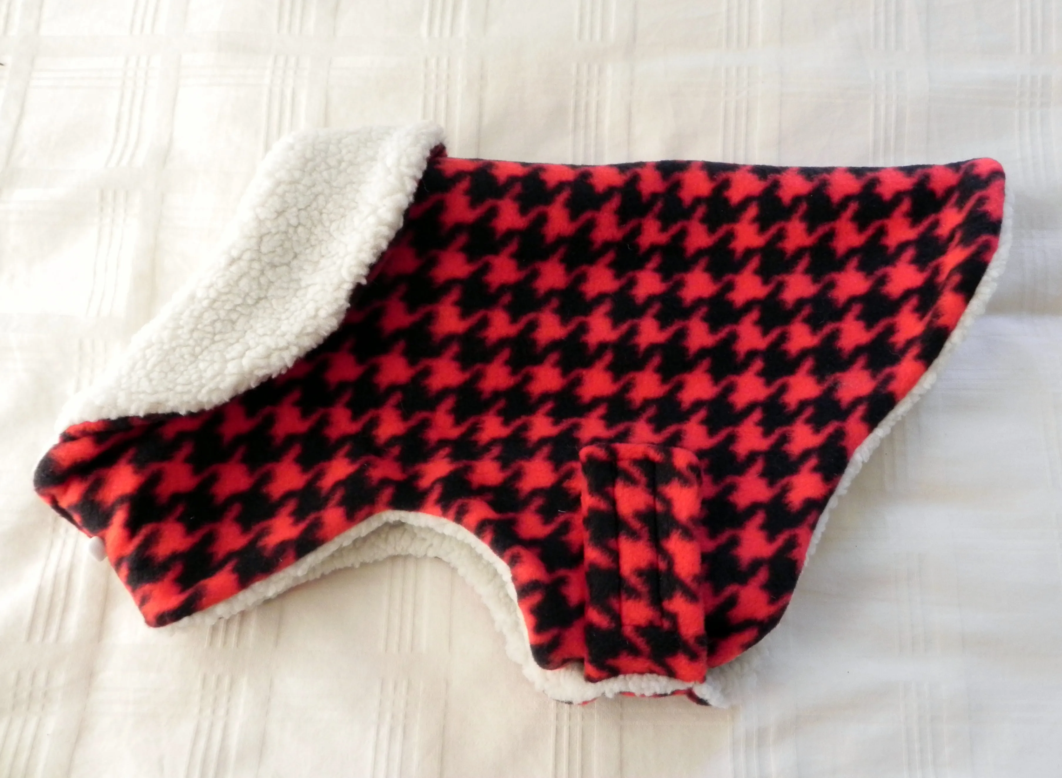 Cold Climate Coat: Red and Black Fleece Houndstooth
