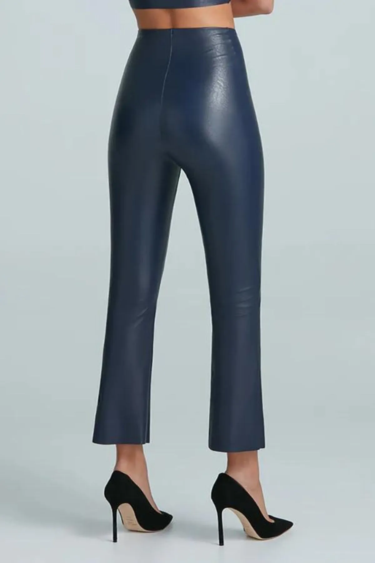 Commando | Faux Leather Cropped Flare- Navy