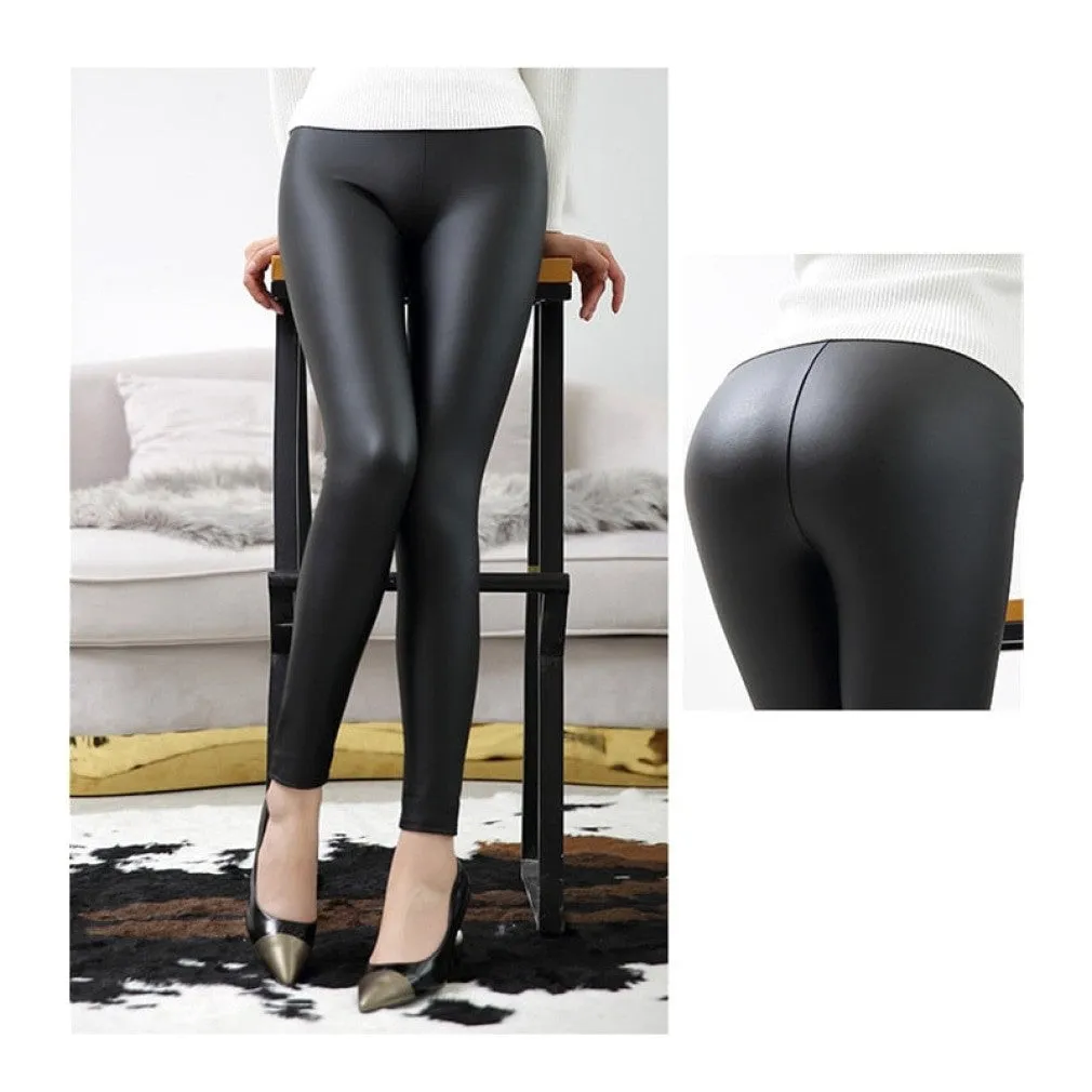 ContiNent 33 High Waist Leather Leggings for Women Black Light, Matt Thin Thick Femme Fitness PU Leggings Sexy Push Up Slim Pants