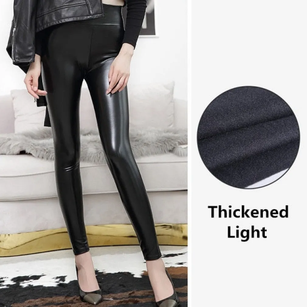 ContiNent 33 High Waist Leather Leggings for Women Black Light, Matt Thin Thick Femme Fitness PU Leggings Sexy Push Up Slim Pants