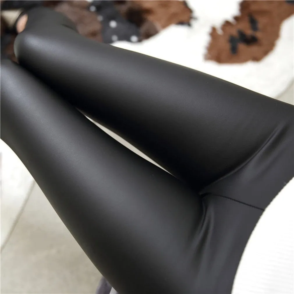 ContiNent 33 High Waist Leather Leggings for Women Black Light, Matt Thin Thick Femme Fitness PU Leggings Sexy Push Up Slim Pants