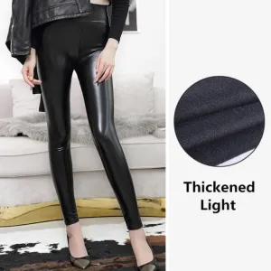 ContiNent 33 High Waist Leather Leggings for Women Black Light, Matt Thin Thick Femme Fitness PU Leggings Sexy Push Up Slim Pants