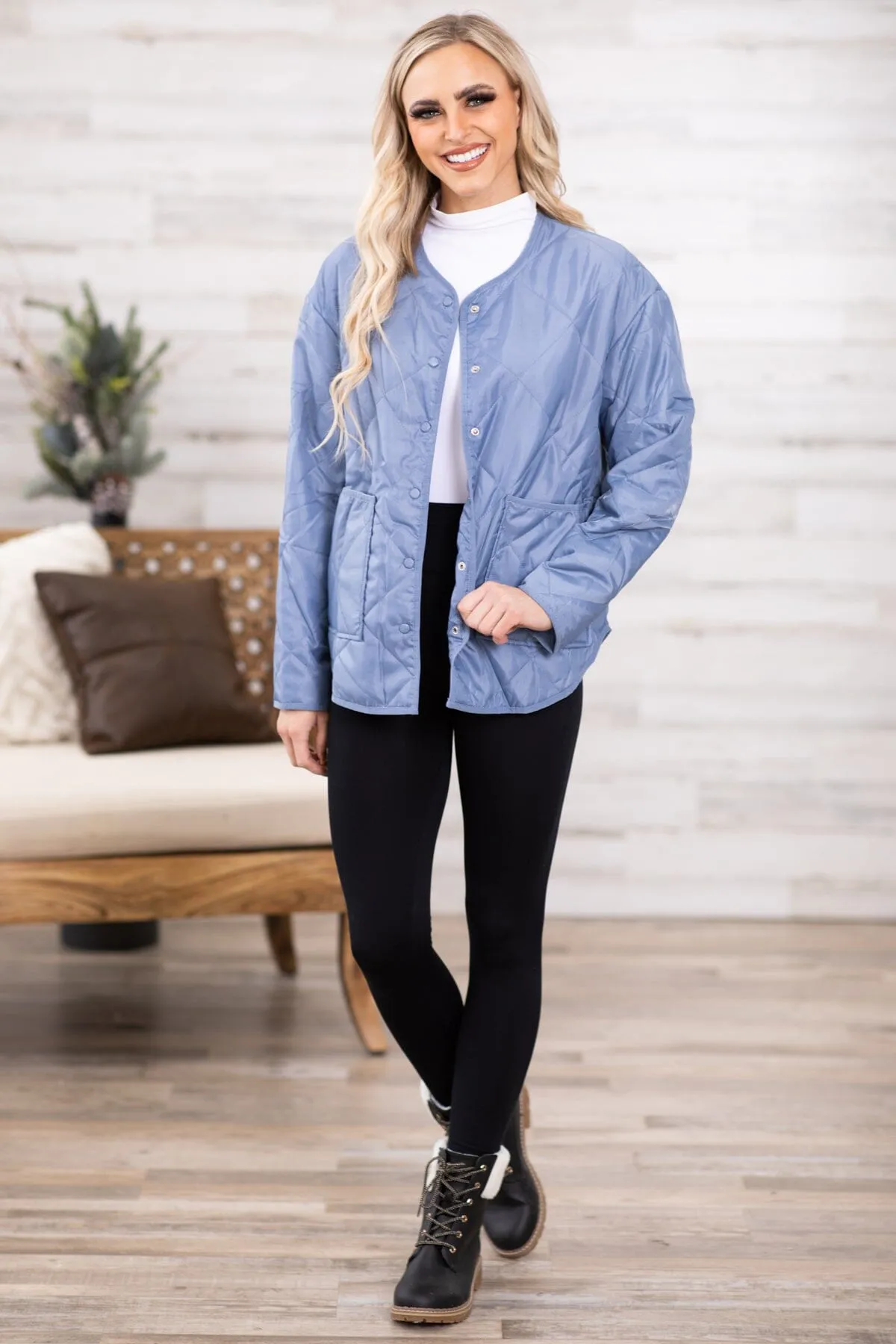 Cornflower Quilted Round Hem Jacket
