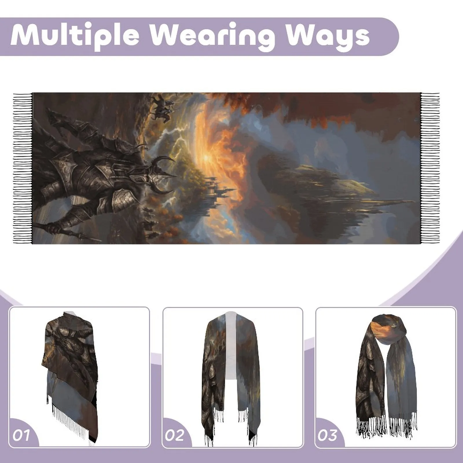 Dark Knight Warrior Tassel Scarf, Witchcore Fantasy Gamer Scarf
