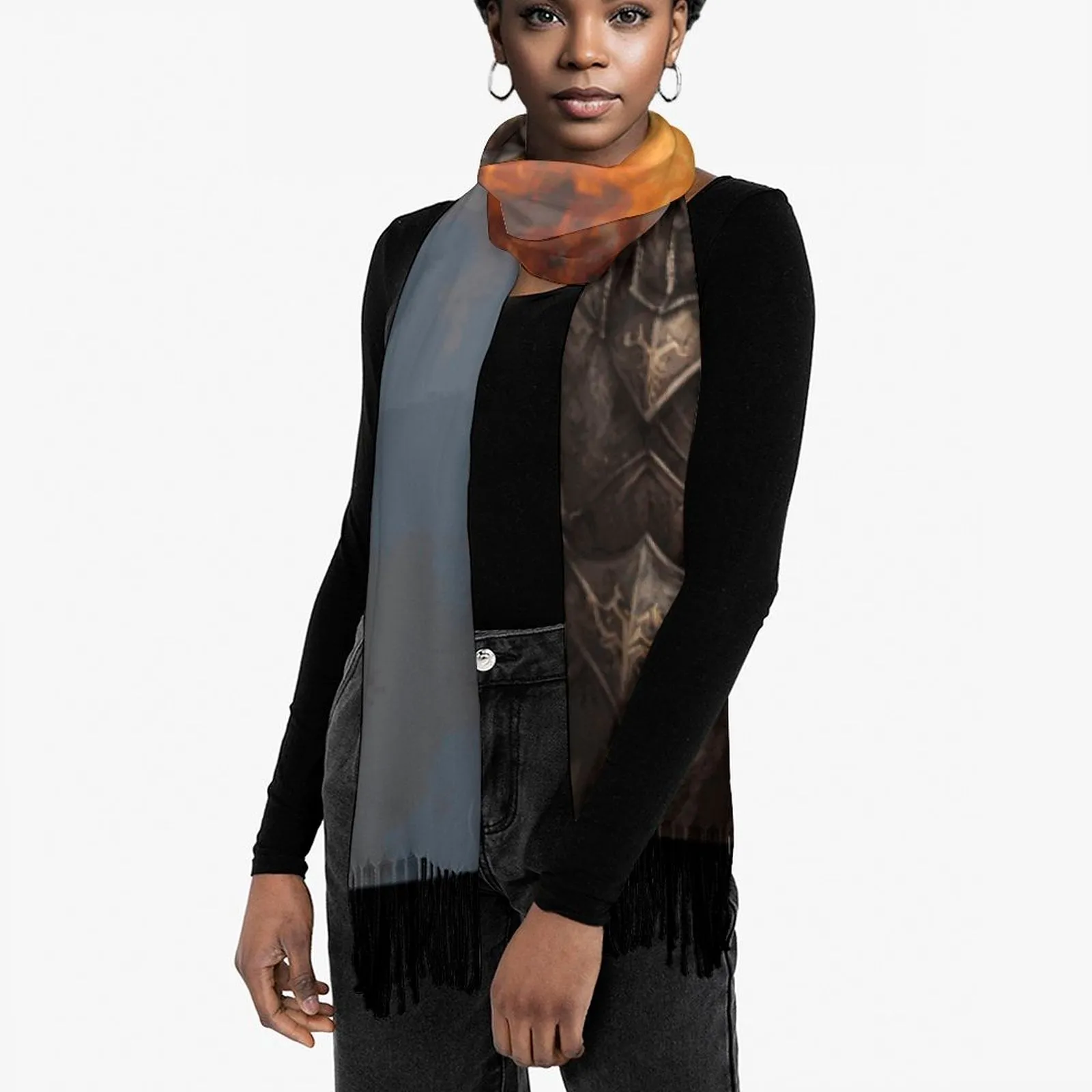 Dark Knight Warrior Tassel Scarf, Witchcore Fantasy Gamer Scarf