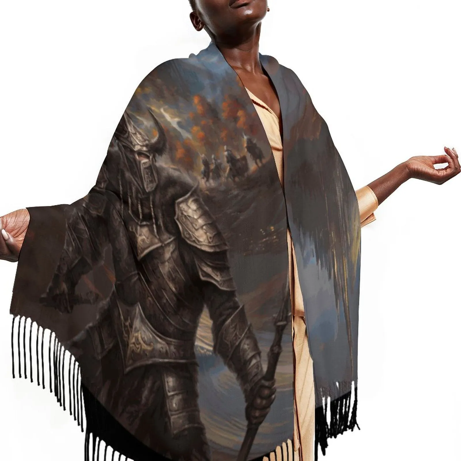Dark Knight Warrior Tassel Scarf, Witchcore Fantasy Gamer Scarf